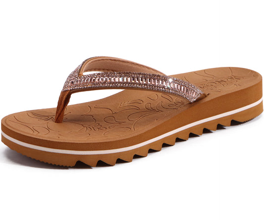 ONCAI Flip Flops for Women, Beach Thong Sandals with Arch Support, Dressy Rhinestone Comfortable Yoga Mat and Non Slip Rubber Soles for Summer US Size 5-11