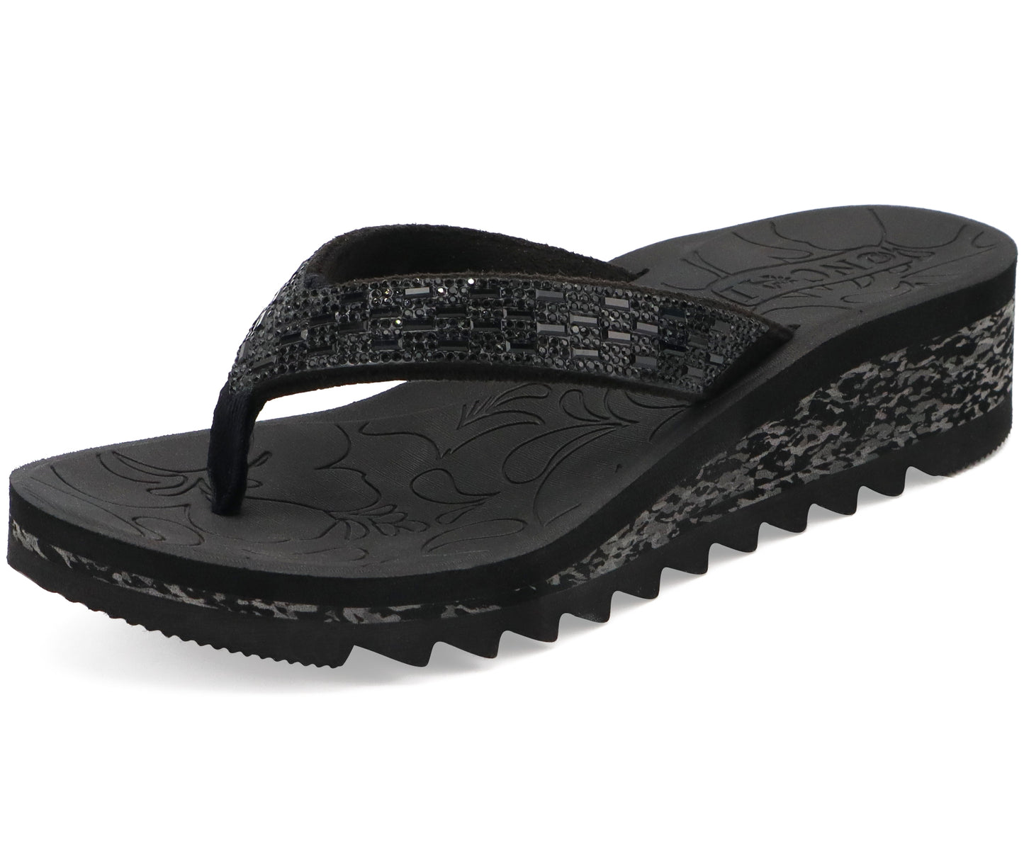 ONCAI Women's Wedge Flip Flops with Rhinestone,Recovery Dressy Walking Sandals for Women with Comfortable Arch Support Cushion Yoga Mat Summer Slip On Rubber Soles (Size 5-11 US)
