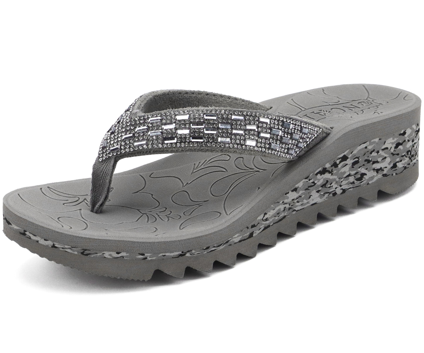 ONCAI Women's Wedge Flip Flops with Rhinestone,Recovery Dressy Walking Sandals for Women with Comfortable Arch Support Cushion Yoga Mat Summer Slip On Rubber Soles (Size 5-11 US)