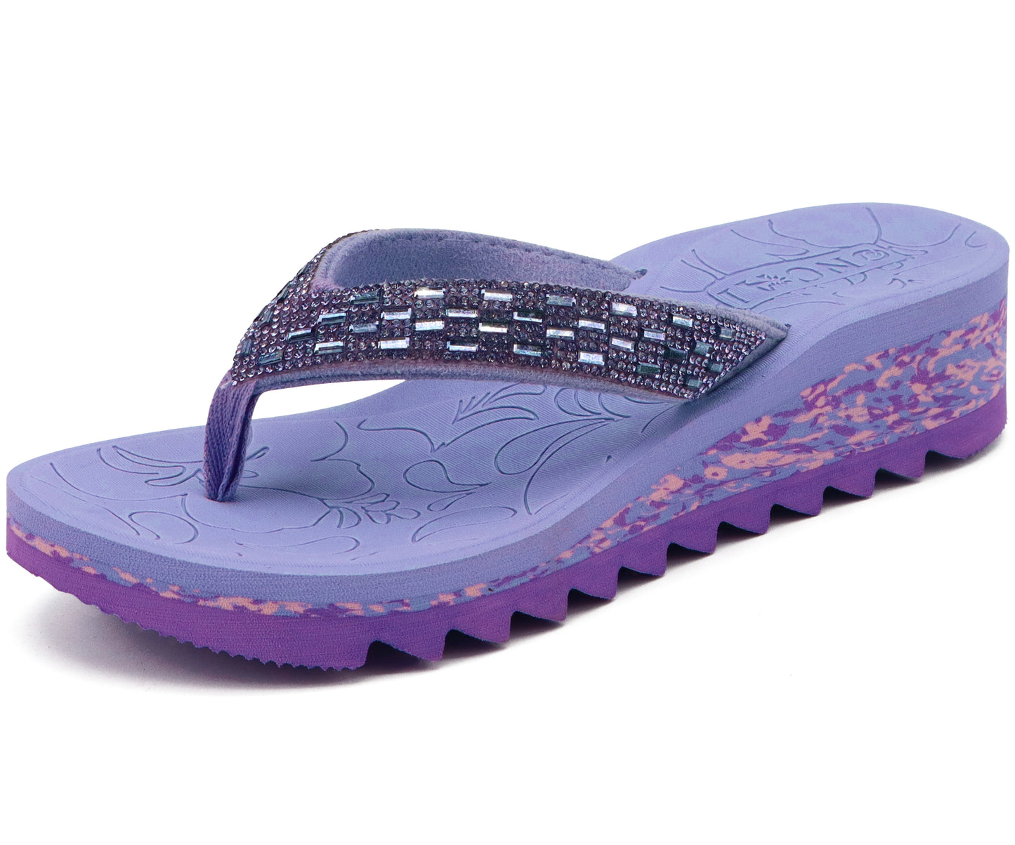 ONCAI Women's Wedge Flip Flops with Rhinestone,Recovery Dressy Walking Sandals for Women with Comfortable Arch Support Cushion Yoga Mat Summer Slip On Rubber Soles (Size 5-11 US)