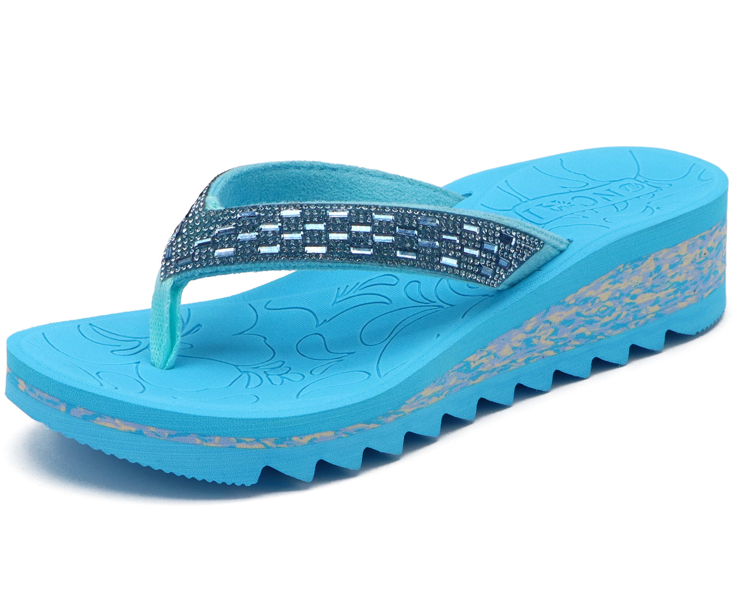 ONCAI Women's Wedge Flip Flops with Rhinestone,Recovery Dressy Walking Sandals for Women with Comfortable Arch Support Cushion Yoga Mat Summer Slip On Rubber Soles (Size 5-11 US)