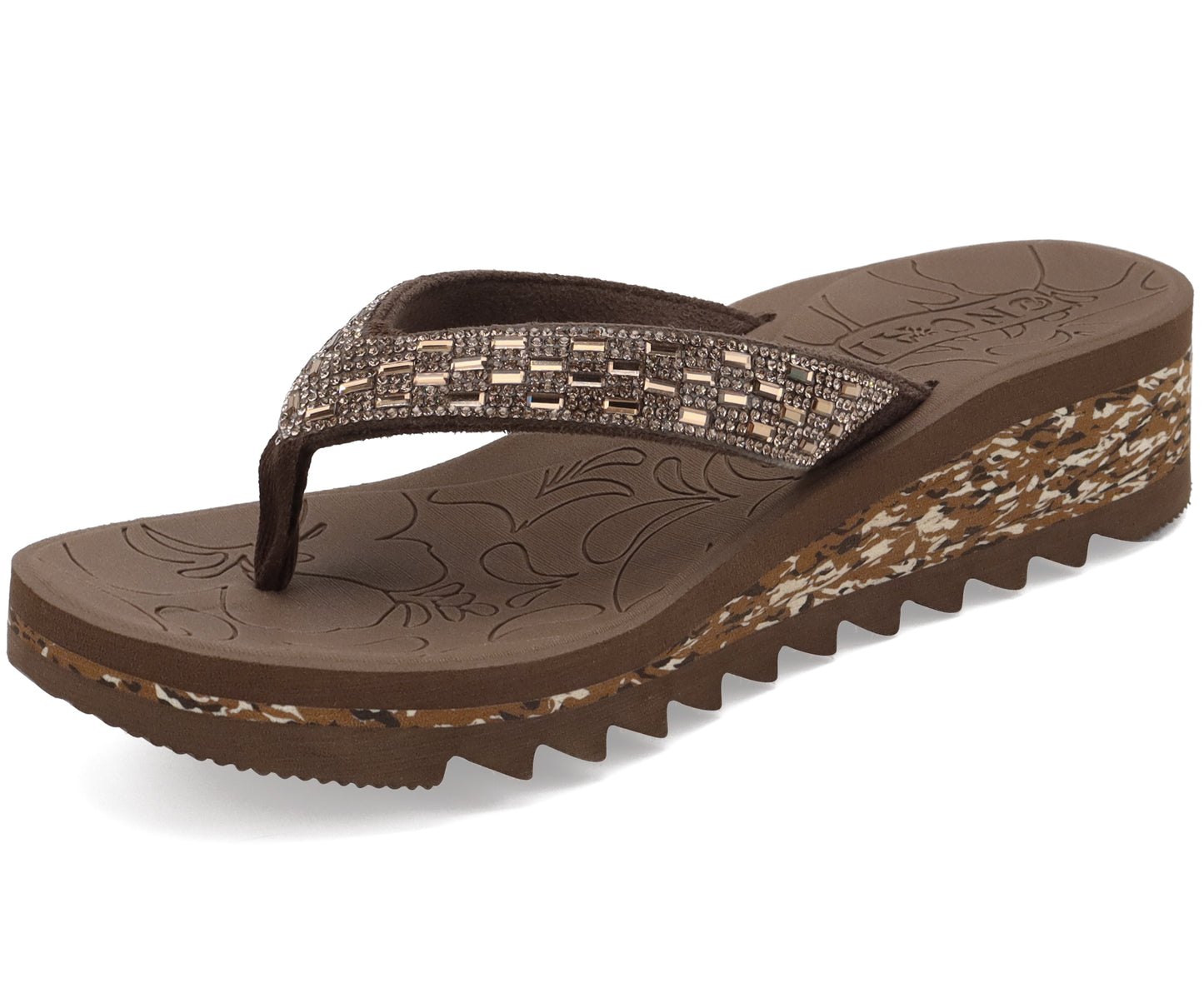ONCAI Women's Wedge Flip Flops with Rhinestone,Recovery Dressy Walking Sandals for Women with Comfortable Arch Support Cushion Yoga Mat Summer Slip On Rubber Soles (Size 5-11 US)