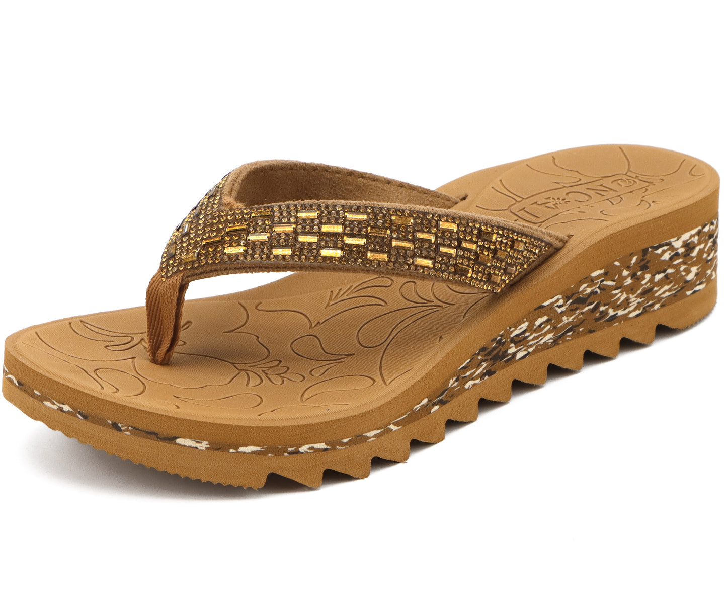 ONCAI Women's Wedge Flip Flops with Rhinestone,Recovery Dressy Walking Sandals for Women with Comfortable Arch Support Cushion Yoga Mat Summer Slip On Rubber Soles (Size 5-11 US)