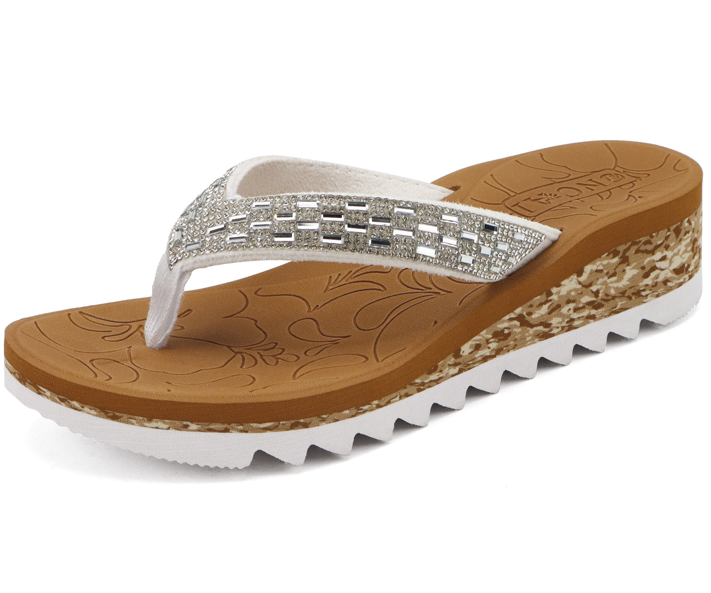 ONCAI Women's Wedge Flip Flops with Rhinestone,Recovery Dressy Walking Sandals for Women with Comfortable Arch Support Cushion Yoga Mat Summer Slip On Rubber Soles (Size 5-11 US)