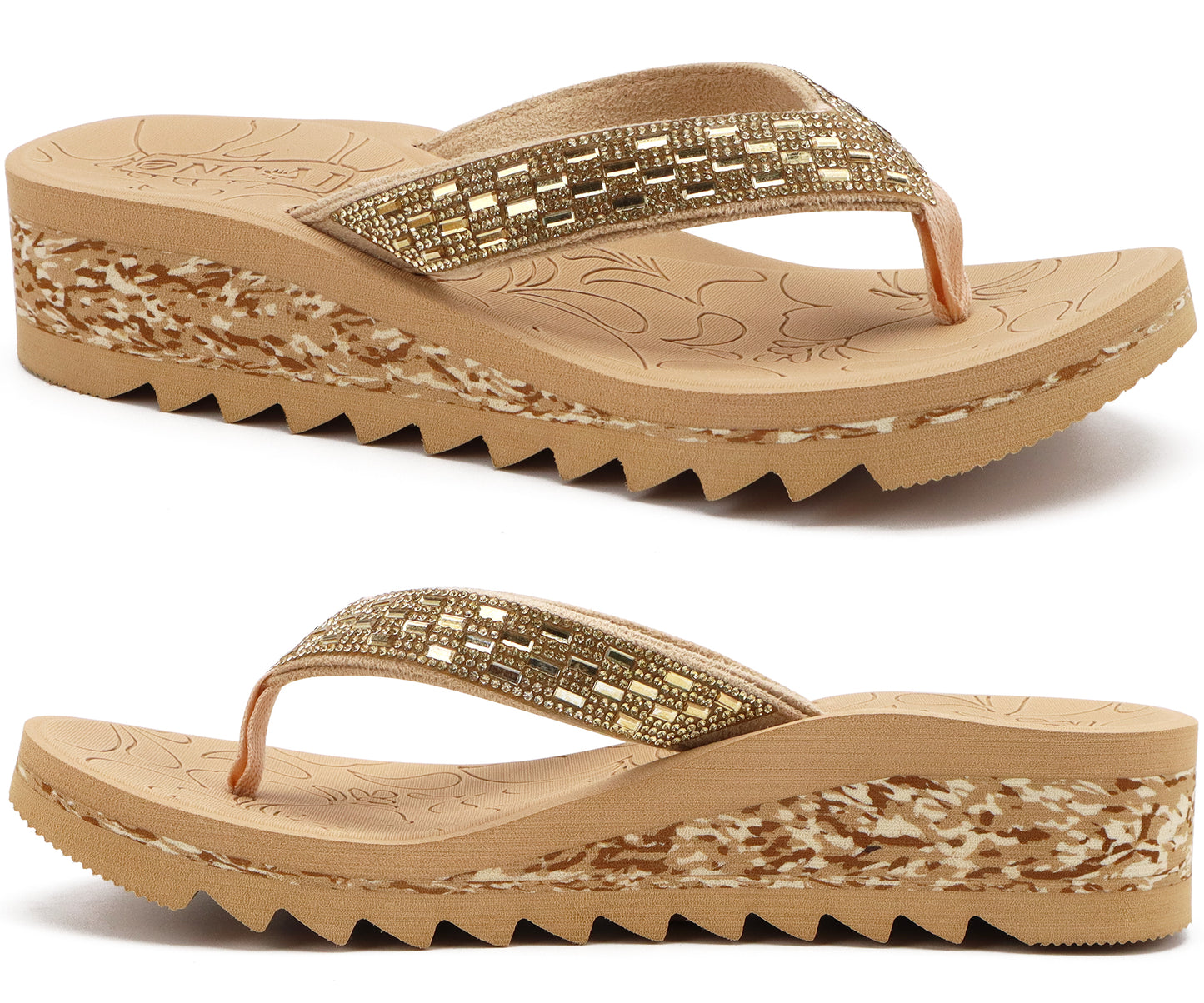 ONCAI Women's Wedge Flip Flops with Rhinestone,Recovery Dressy Walking Sandals for Women with Comfortable Arch Support Cushion Yoga Mat Summer Slip On Rubber Soles (Size 5-11 US)