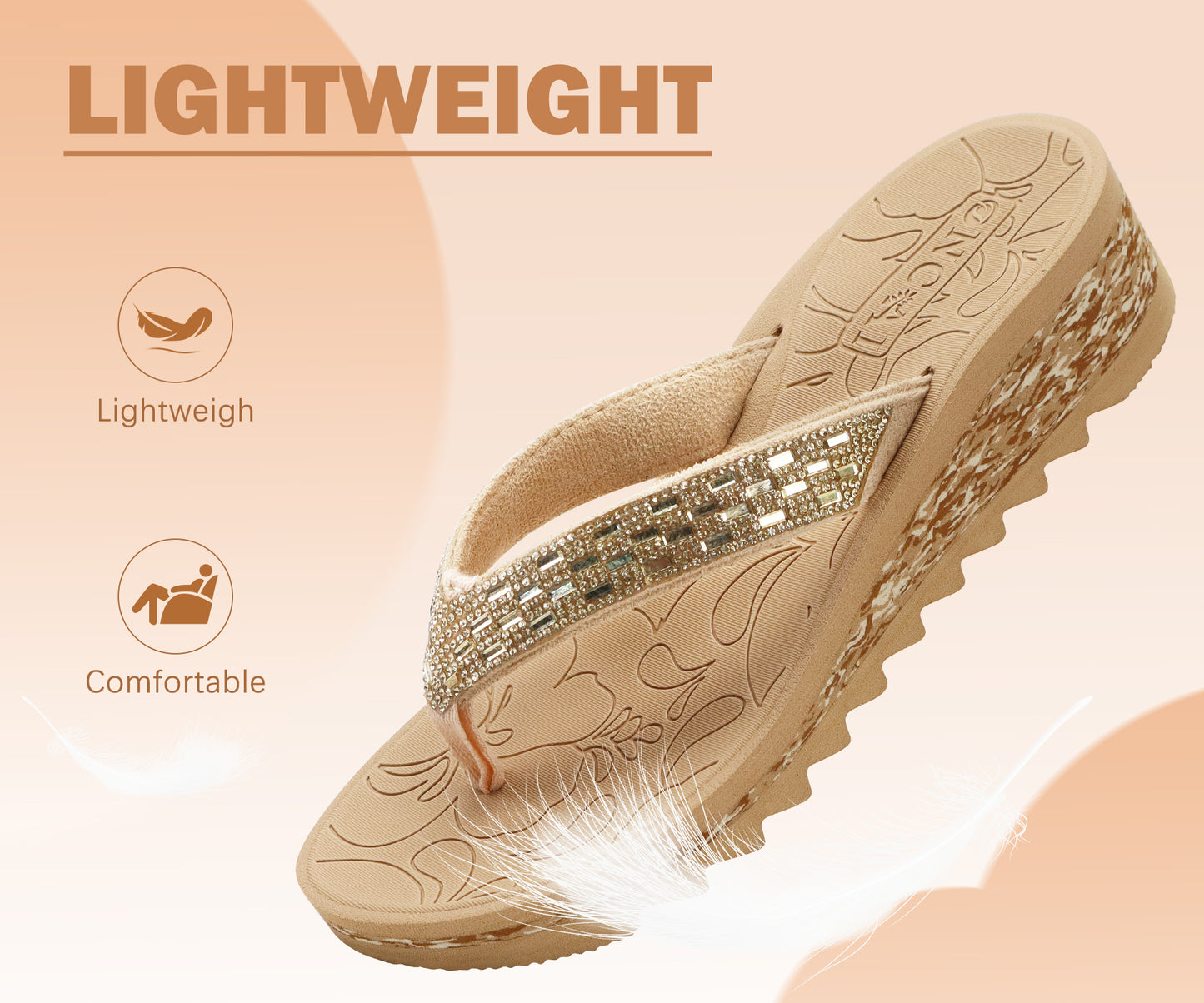ONCAI Women's Wedge Flip Flops with Rhinestone,Recovery Dressy Walking Sandals for Women with Comfortable Arch Support Cushion Yoga Mat Summer Slip On Rubber Soles (Size 5-11 US)