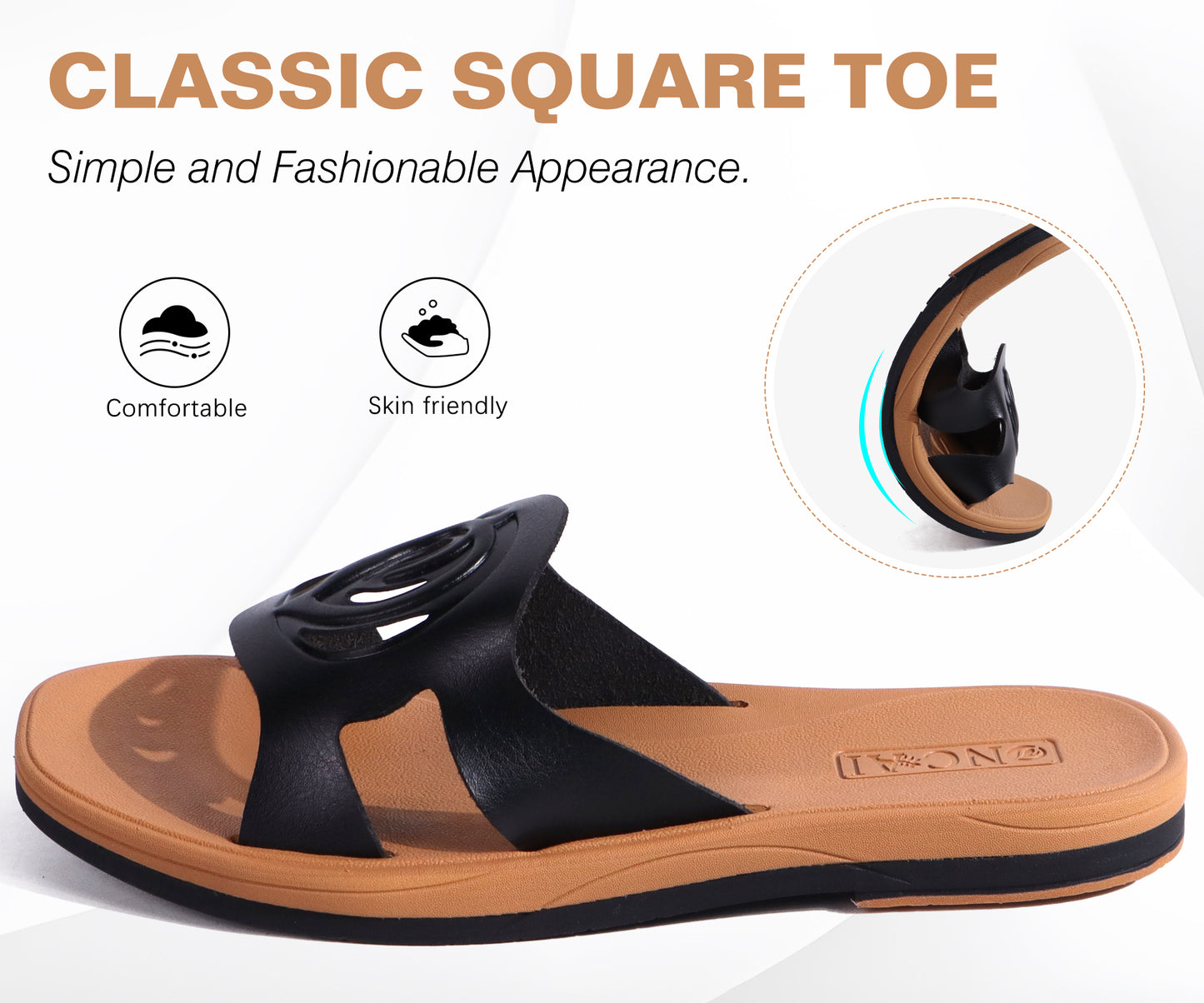 ONCAI Women's Flat Sandals Fashion Square Open Toe Slide Dressy Sandals for Woman Soft Cushion Vegan Comfortable Summer Slip On Casual Walking Outdoor Rubber Sole(US Size 6-11)