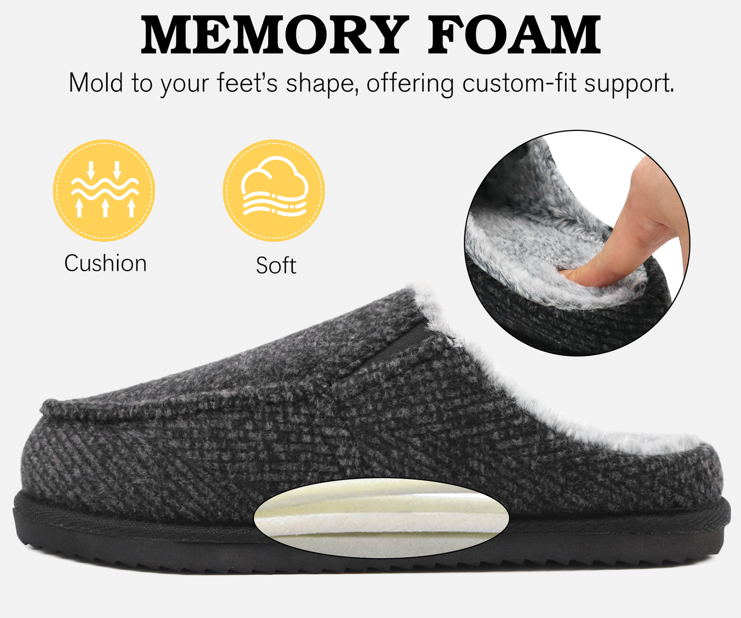 ONCAI Mens Slippers,Warm Comfort Memory Foam Cotton-Blend Corduroy Stripe Faux Fur House Shoes for Man Indoor/Outdoor with Non-slip Rubber Soles US Size 7-16