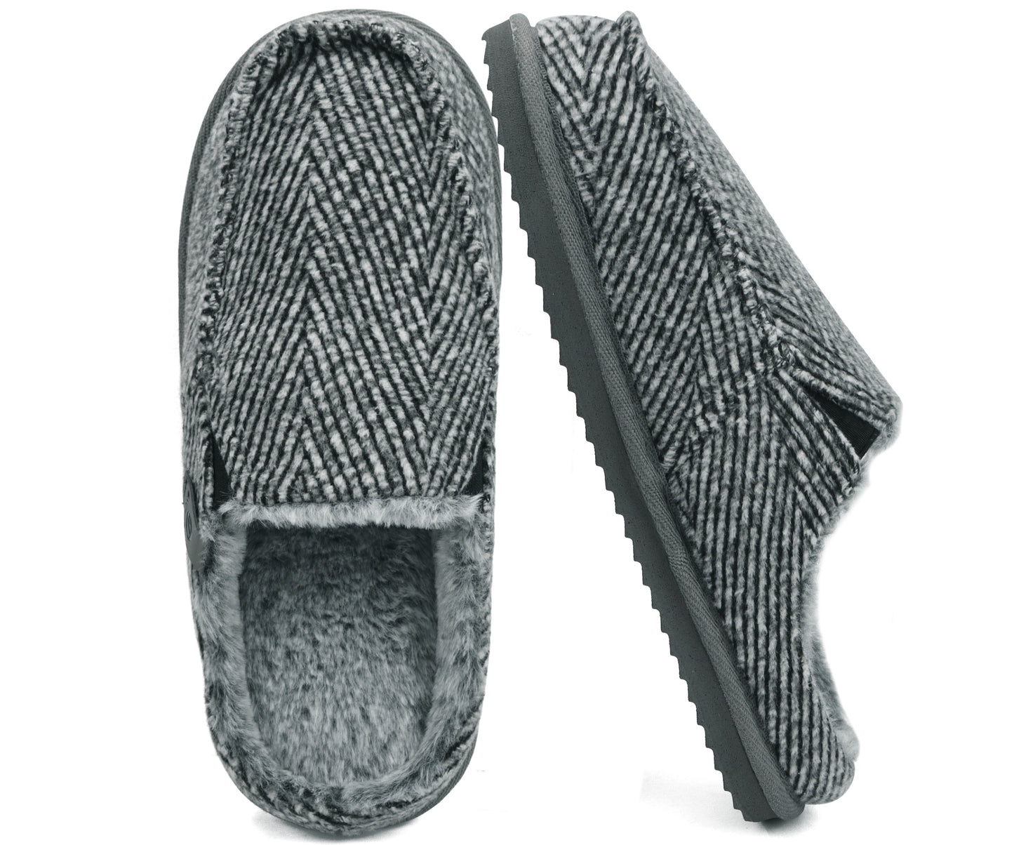 ONCAI Mens Slippers,Warm Comfort Memory Foam Cotton-Blend Corduroy Stripe Faux Fur House Shoes for Man Indoor/Outdoor with Non-slip Rubber Soles US Size 7-16