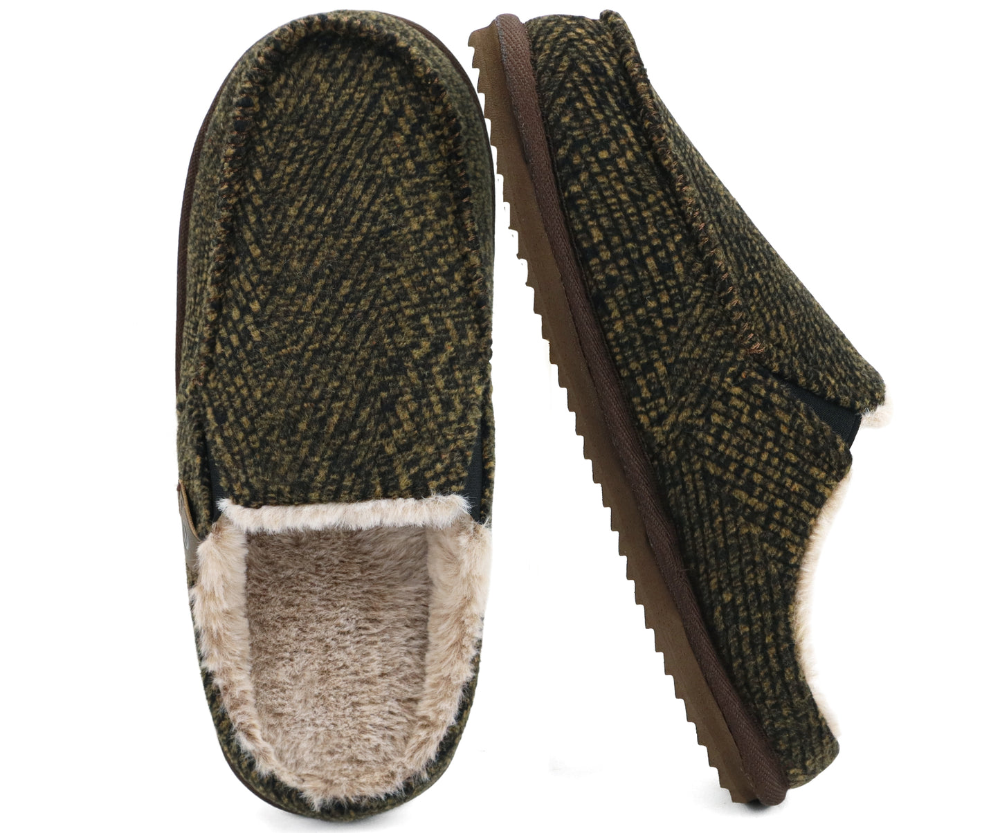 ONCAI Mens Slippers,Warm Comfort Memory Foam Cotton-Blend Corduroy Stripe Faux Fur House Shoes for Man Indoor/Outdoor with Non-slip Rubber Soles US Size 7-16