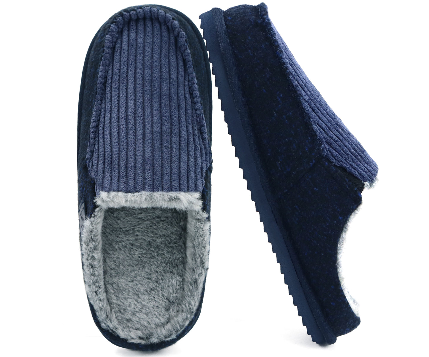 ONCAI Mens Slippers,Warm Comfort Memory Foam Cotton-Blend Corduroy Stripe Faux Fur House Shoes for Man Indoor/Outdoor with Non-slip Rubber Soles US Size 7-16
