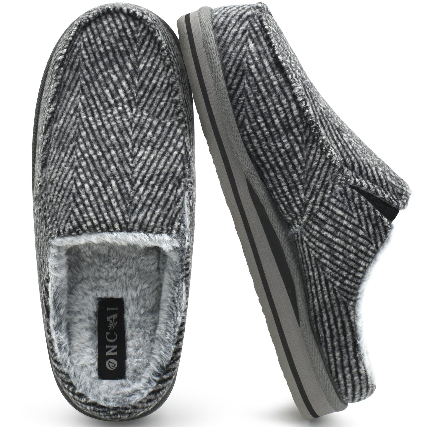 ONCAI Mens Clog Slippers with Arch Support Stripe Faux Fur Cotton-Blend High-Density Memory Foam Warm House Slippers Slip-on Indoor Outdoor Rubber Sole Size 7-16