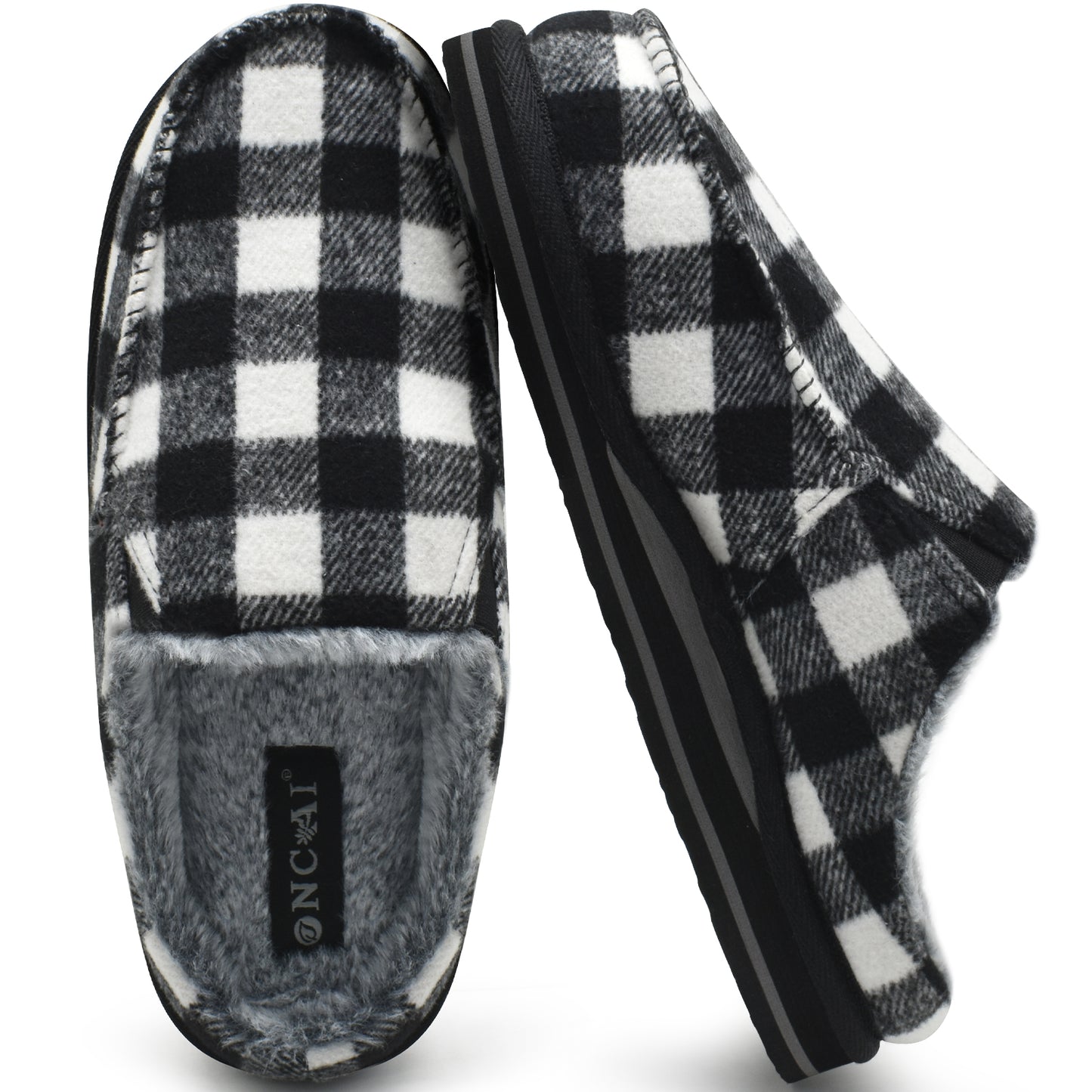 ONCAI Mens Clog Slippers with Arch Support Stripe Faux Fur Cotton-Blend High-Density Memory Foam Warm House Slippers Slip-on Indoor Outdoor Rubber Sole Size 7-16
