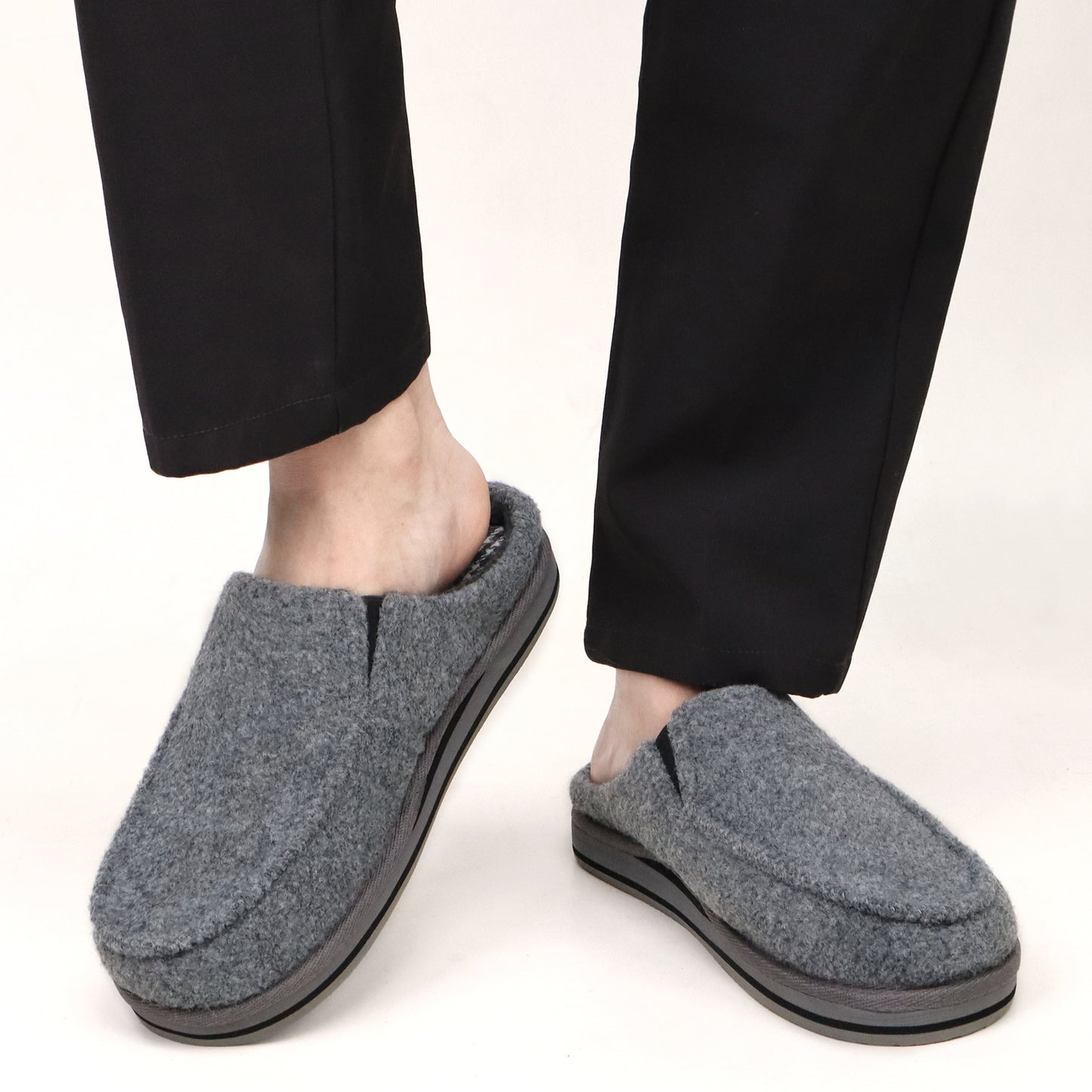 ONCAI Mens Slippers with Orthotic Arch Support,Cotton-Blend High-Density Memory Foam Plantar Fasciitis House Slippers Warm Clogs Slip-on Indoor Outdoor Rubber Sole Felt US Size 7-16