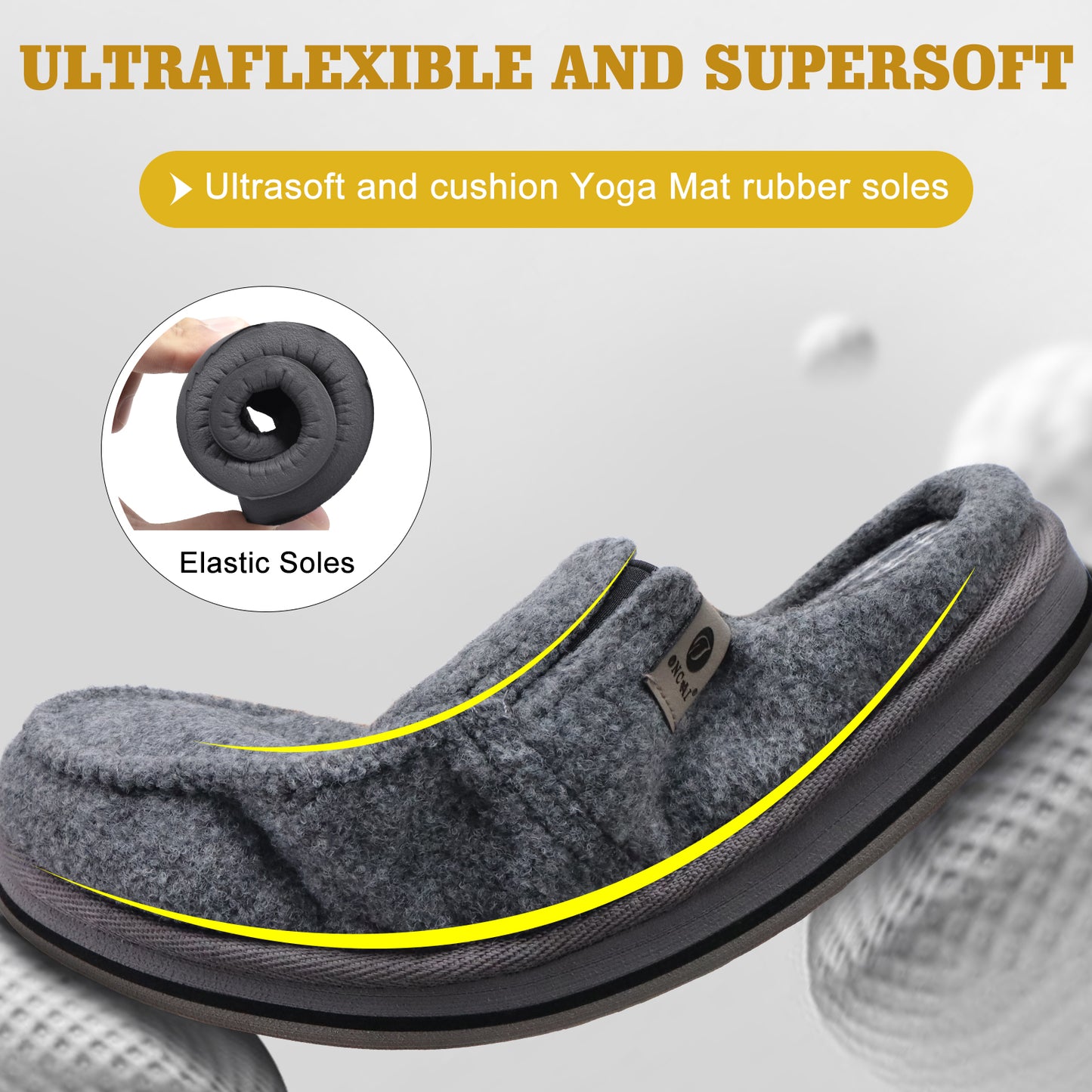 ONCAI Mens Slippers with Orthotic Arch Support,Cotton-Blend High-Density Memory Foam Plantar Fasciitis House Slippers Warm Clogs Slip-on Indoor Outdoor Rubber Sole Felt US Size 7-16