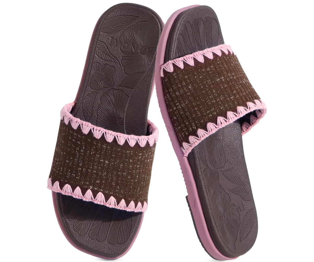 ONCAI Women¡¯s Flat Slides Sandals Soft Knitted with Golden Thread Inlay Summer Vacation Walking Sandalias Mujer with Outdoor Rubber Soles US Size 6-11