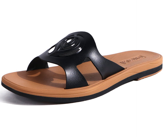 ONCAI Women's Flat Sandals Fashion Square Open Toe Slide Dressy Sandals for Woman Soft Cushion Vegan Comfortable Summer Slip On Casual Walking Outdoor Rubber Sole（US Size 6-11）