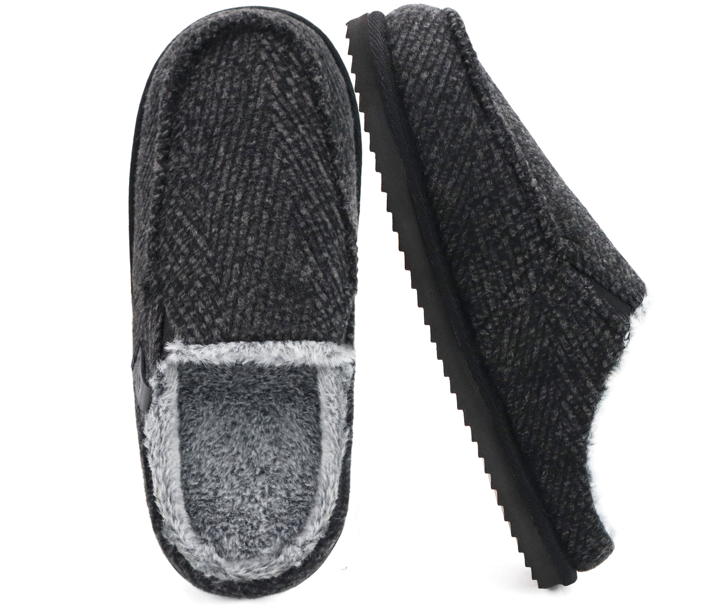 ONCAI Mens Slippers,Warm Comfort Memory Foam Cotton-Blend Corduroy Stripe Faux Fur House Shoes for Man Indoor/Outdoor with Non-slip Rubber Soles US Size 7-16