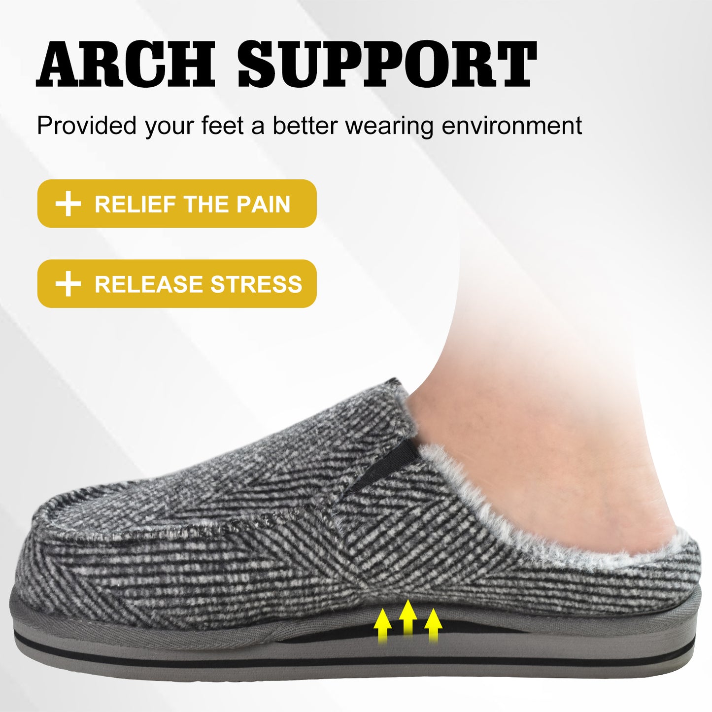 ONCAI Mens Clog Slippers with Arch Support Stripe Faux Fur Cotton-Blend High-Density Memory Foam Warm House Slippers Slip-on Indoor Outdoor Rubber Sole Size 7-16