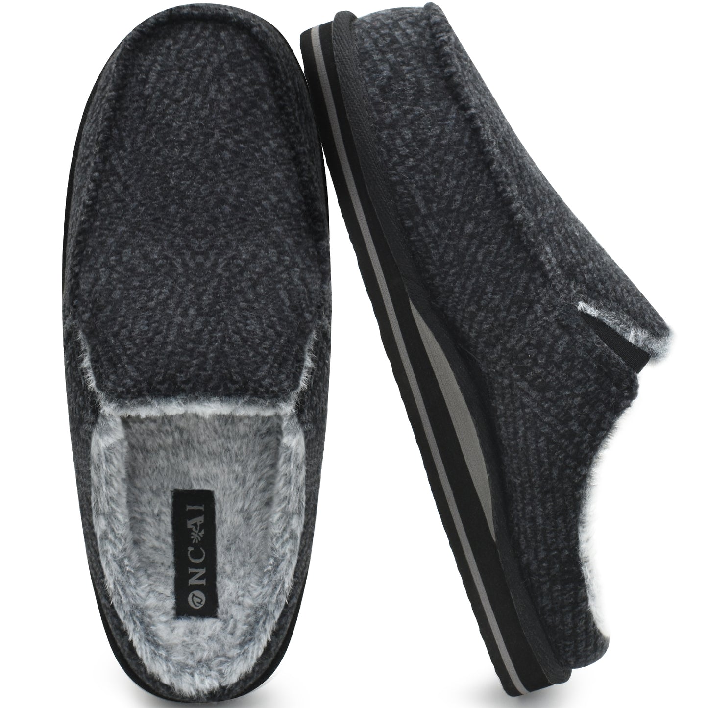 ONCAI Mens Clog Slippers with Arch Support Stripe Faux Fur Cotton-Blend High-Density Memory Foam Warm House Slippers Slip-on Indoor Outdoor Rubber Sole Size 7-16
