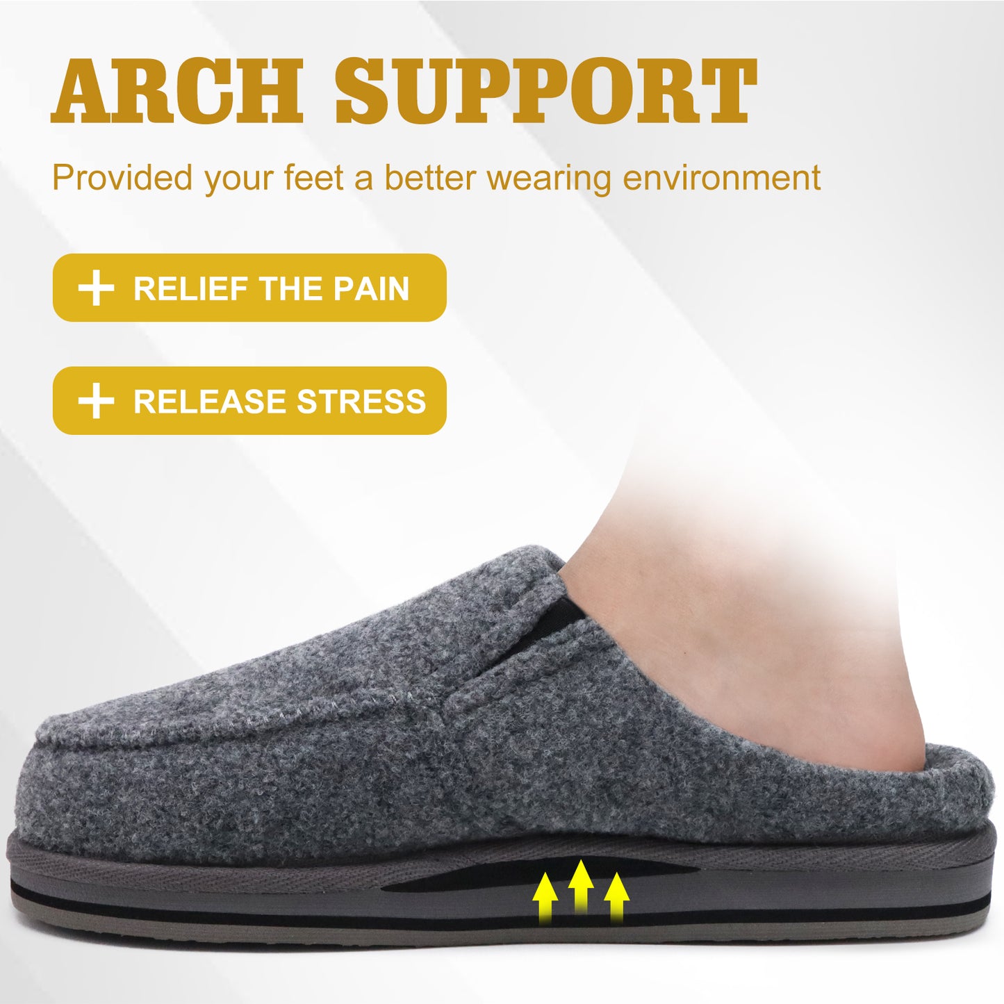 ONCAI Mens Slippers with Orthotic Arch Support,Cotton-Blend High-Density Memory Foam Plantar Fasciitis House Slippers Warm Clogs Slip-on Indoor Outdoor Rubber Sole Felt US Size 7-16