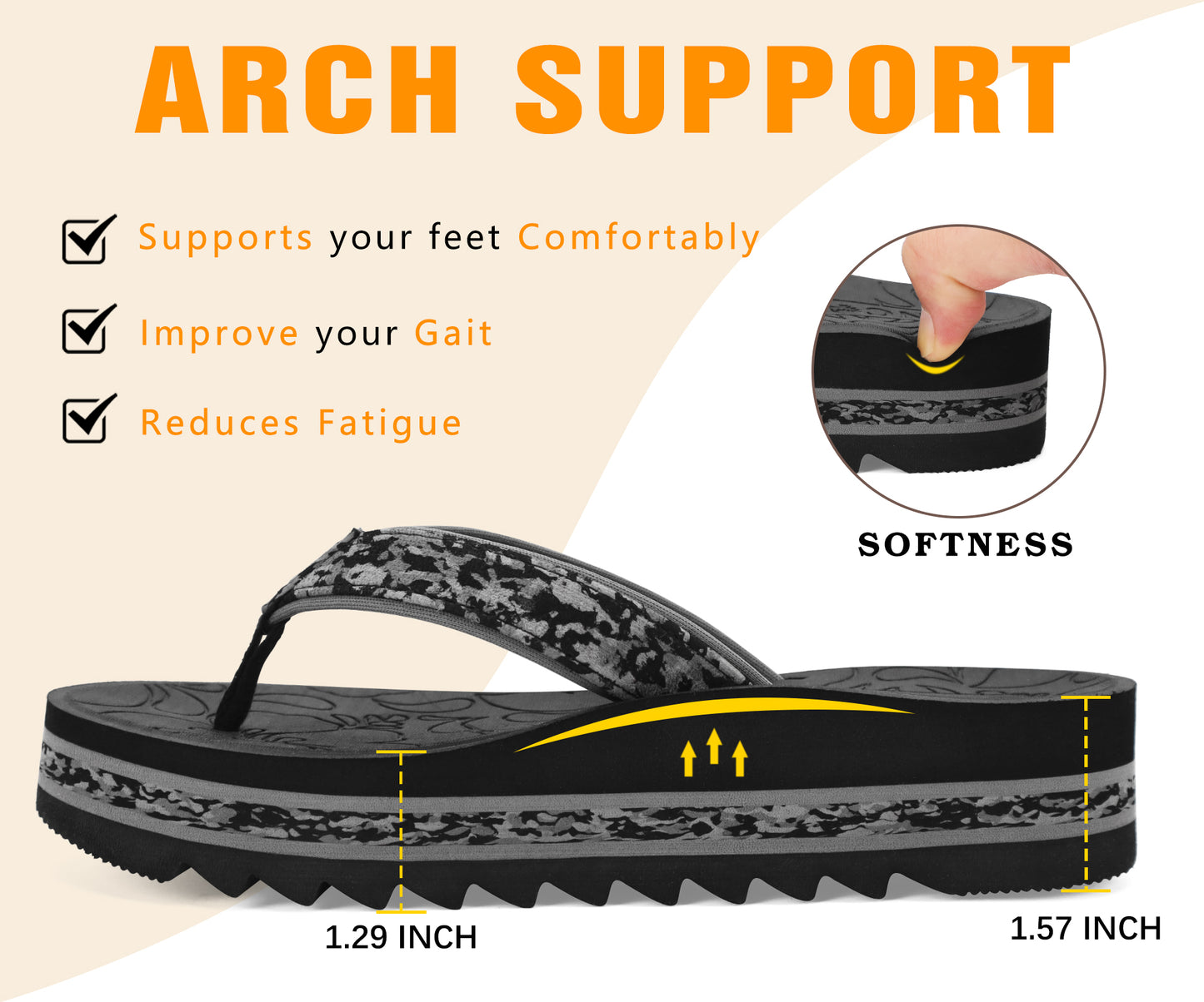 ONCAI Flip Flops for Women, Fashion Printed Platform Sandals Woman with Arch Support Yoga Mat Cushion, Lightweight Summer Beach Outdoor Chunky Non-Slip Rubber Soles US Size 5-11