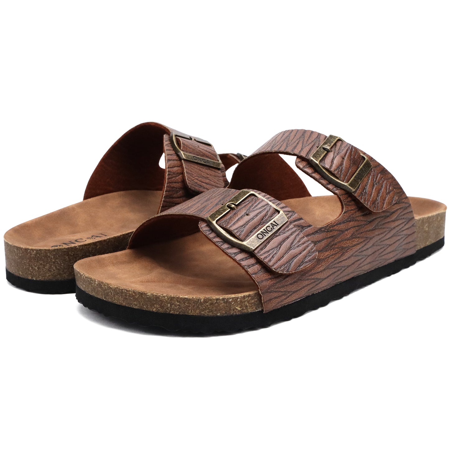 Mens Sandals,Beach Slides Cork Footbed Slippers with Adjustable Buckle Straps