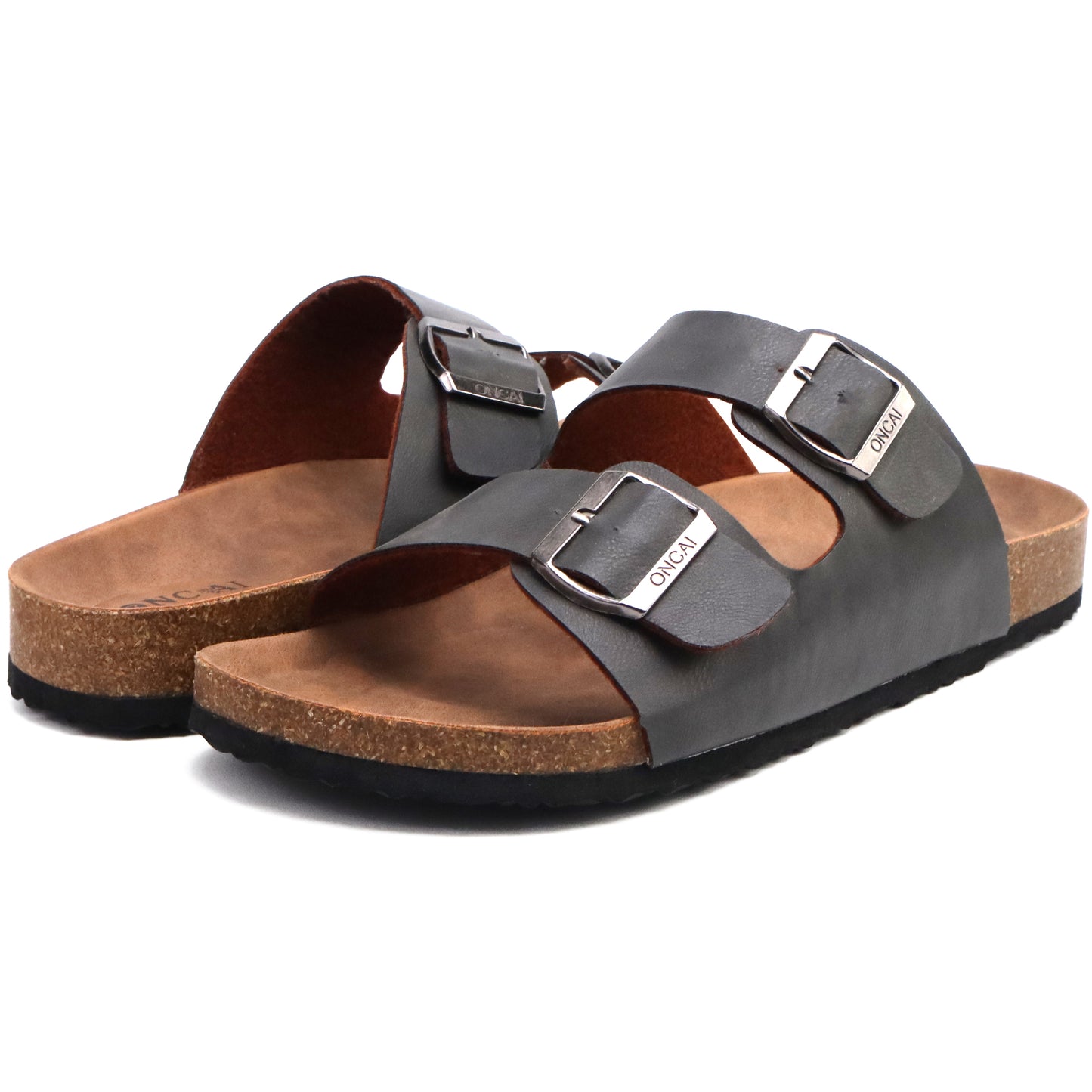 Mens Sandals,Beach Slides Cork Footbed Slippers with Adjustable Buckle Straps