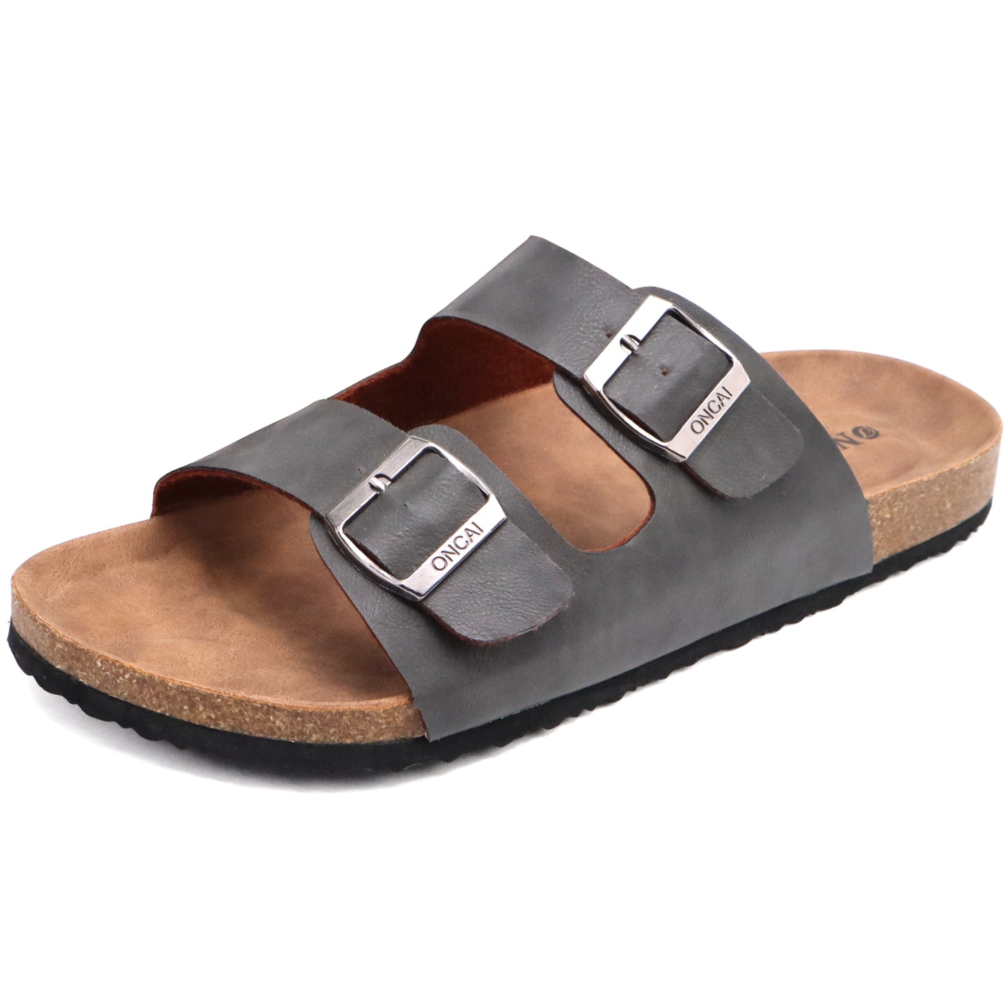 Mens Sandals,Beach Slides Cork Footbed Slippers with Adjustable Buckle Straps