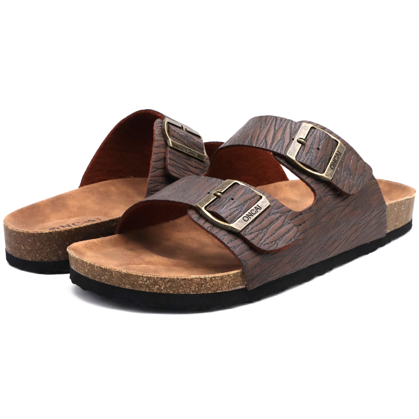 Mens Sandals,Beach Slides Cork Footbed Slippers with Adjustable Buckle Straps