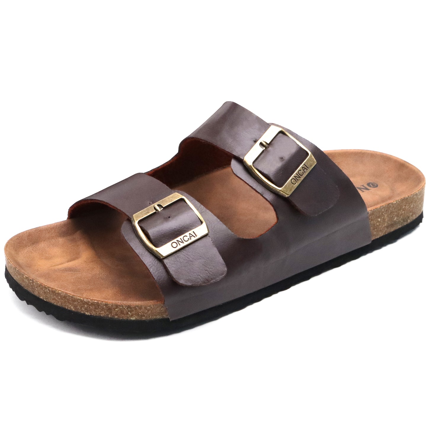 Mens Sandals,Beach Slides Cork Footbed Slippers with Adjustable Buckle Straps