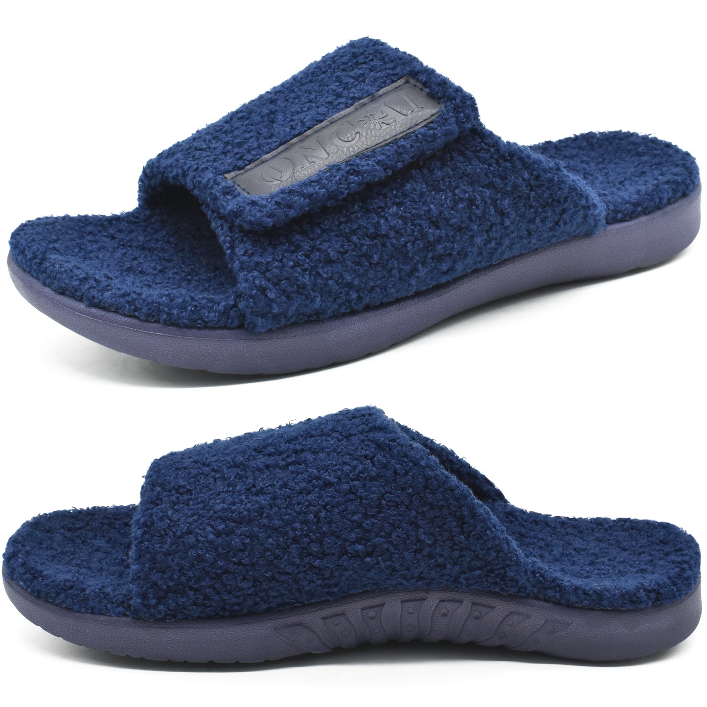 ONCAI Mens House Slippers Adjustable Straps Orthotic Plantar Fasciitis Open Toe Slides Sandals with Comfy Arch Support Slippers for man Slip-on Indoor Outdoor Rubber Sole