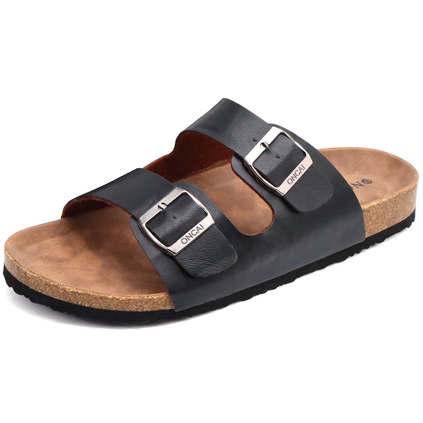 Mens Sandals,Beach Slides Cork Footbed Slippers with Adjustable Buckle Straps