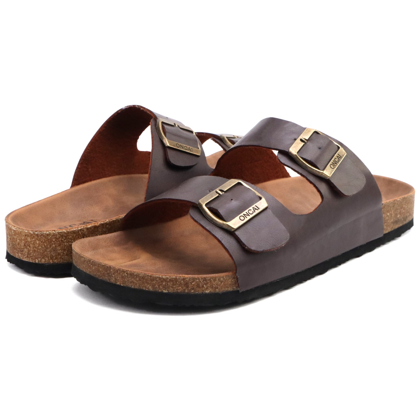 Mens Sandals,Beach Slides Cork Footbed Slippers with Adjustable Buckle Straps