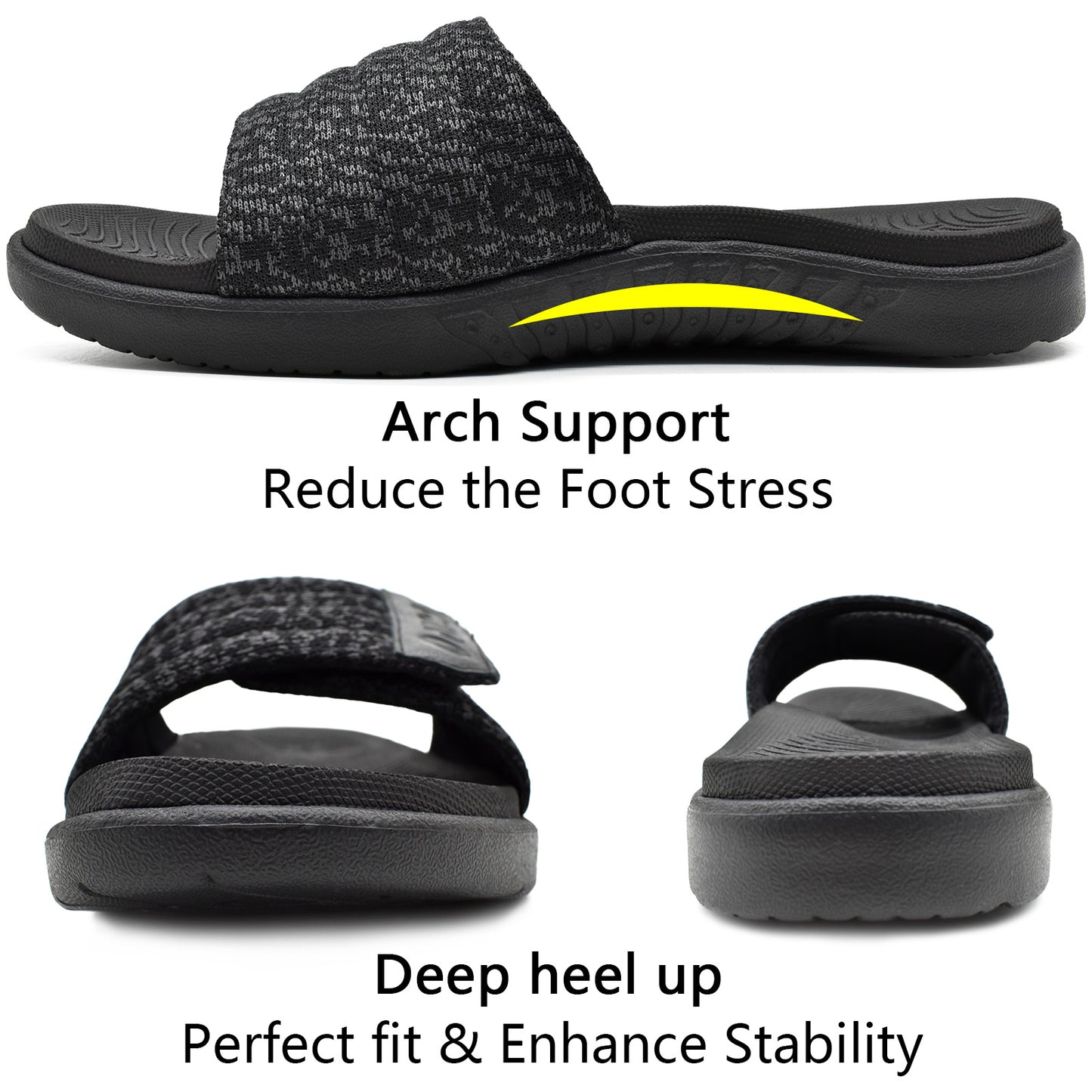 Mens Slide Sandals Open Toe Athletic Adjustable Straps Orthotic Plantar Fasciitis Sport Sandals with Soft Comfy Arch Support Footbed