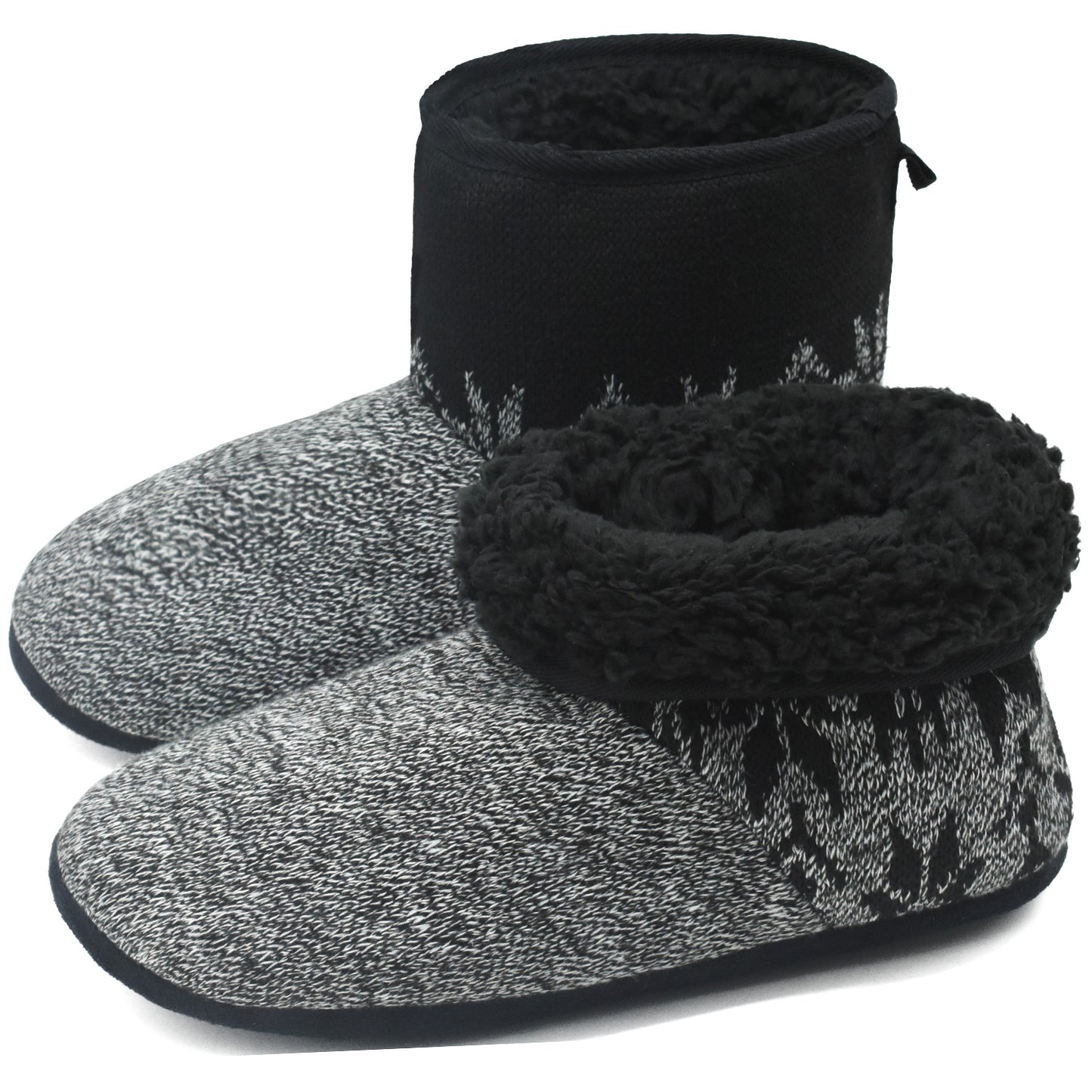 Men’s-Slipper-Boots-Winter-Fleece-House-Slippers Knitted Indoor Flat Warm Wool Booties Pull On Memory Foam Outdoor Non-slip Ankle Bedroom Boot Slippers with Soft Rubber Sole