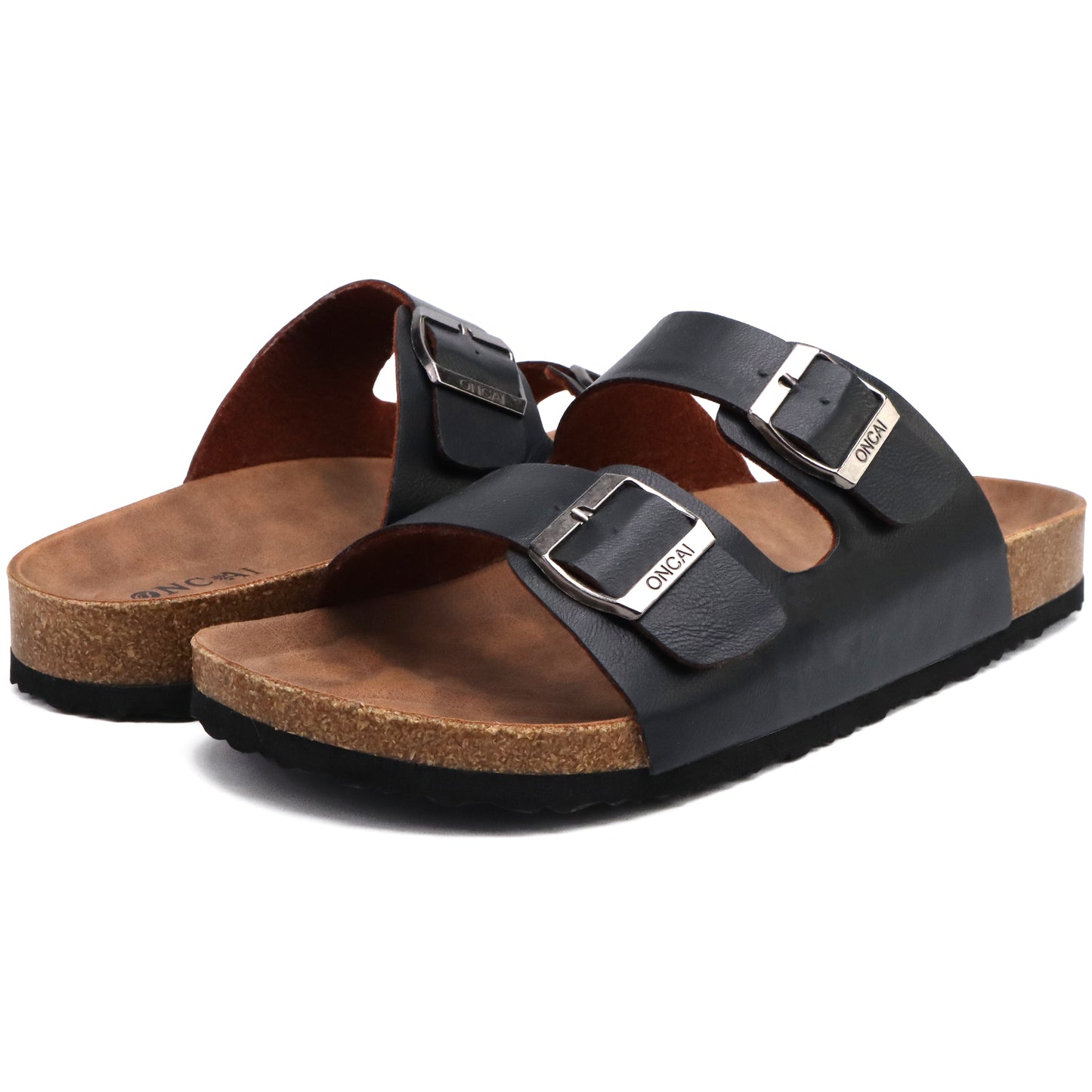 Mens Sandals,Beach Slides Cork Footbed Slippers with Adjustable Buckle Straps