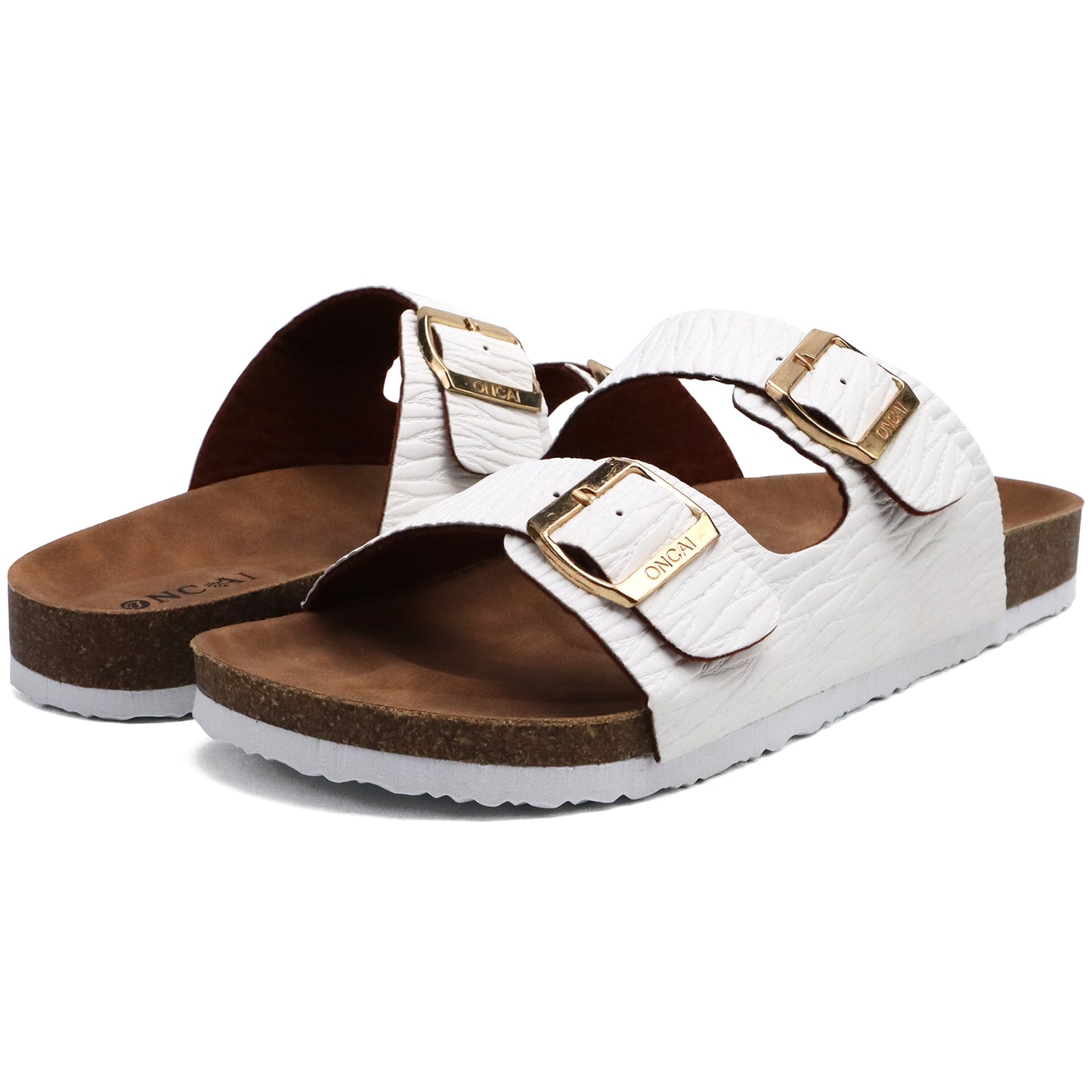 Mens Sandals,Beach Slides Cork Footbed Slippers with Adjustable Buckle Straps