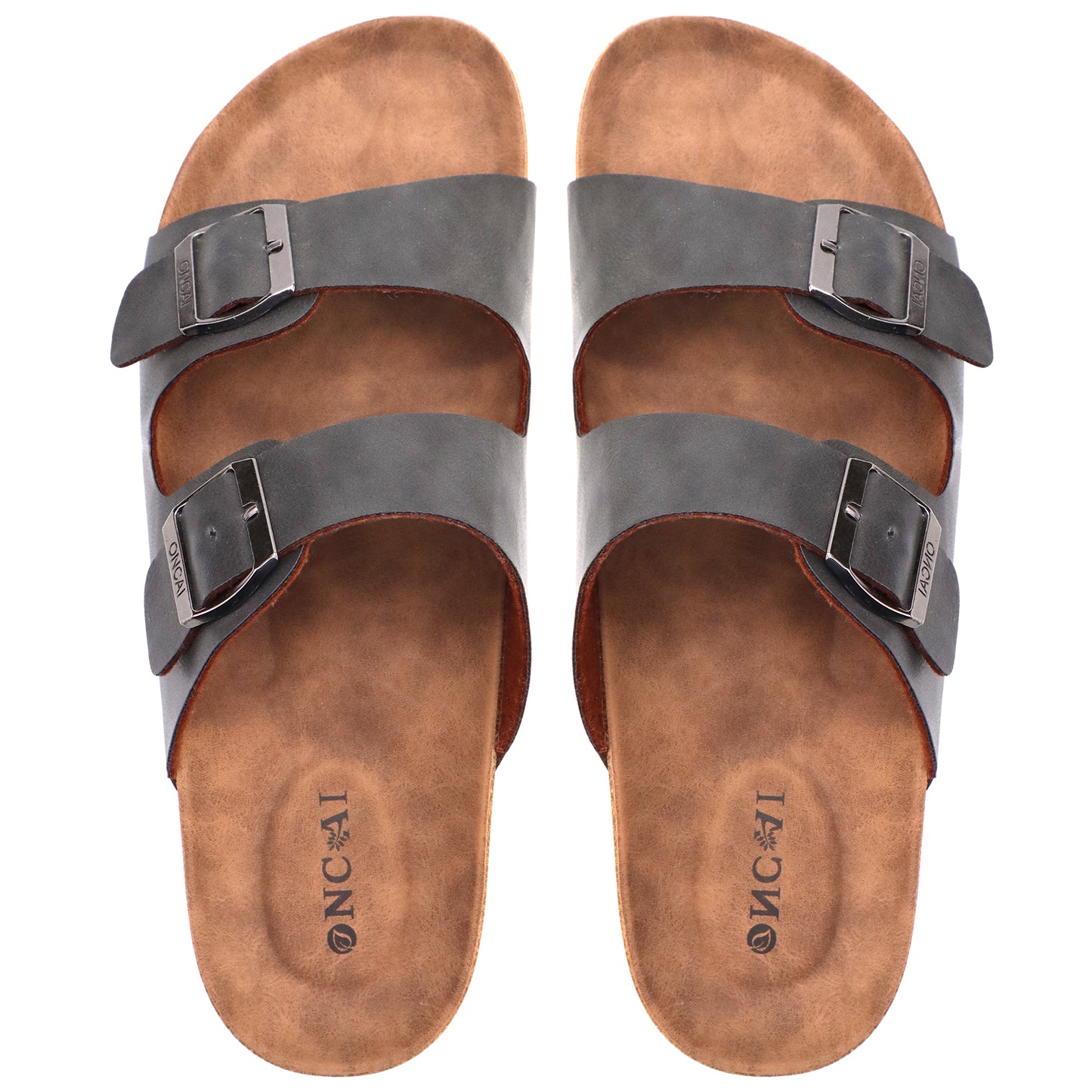 Mens Sandals,Beach Slides Cork Footbed Slippers with Adjustable Buckle Straps