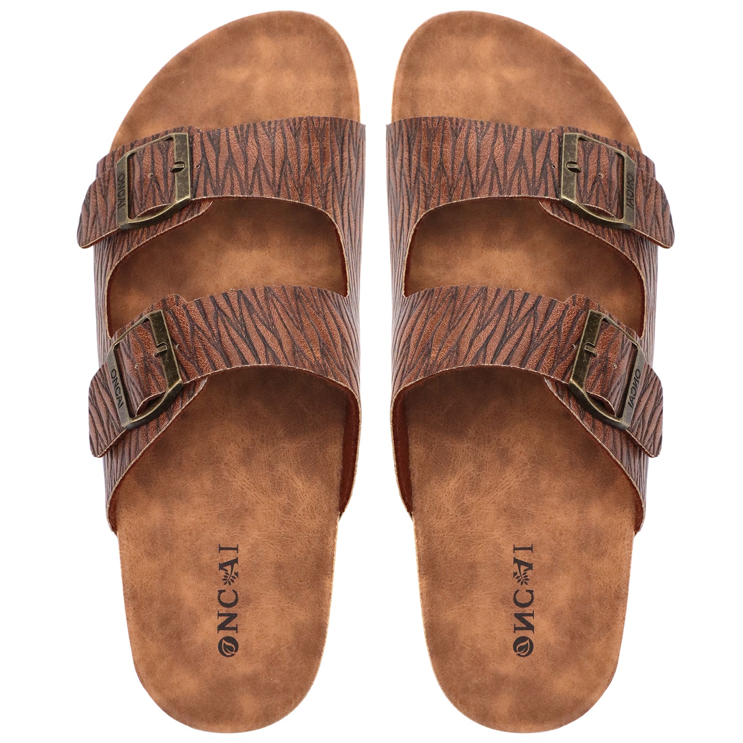 Mens Sandals,Beach Slides Cork Footbed Slippers with Adjustable Buckle Straps