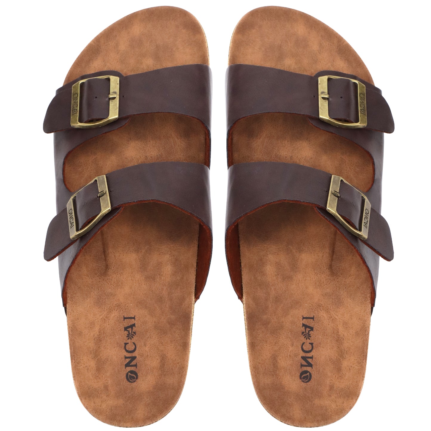 Mens Sandals,Beach Slides Cork Footbed Slippers with Adjustable Buckle Straps