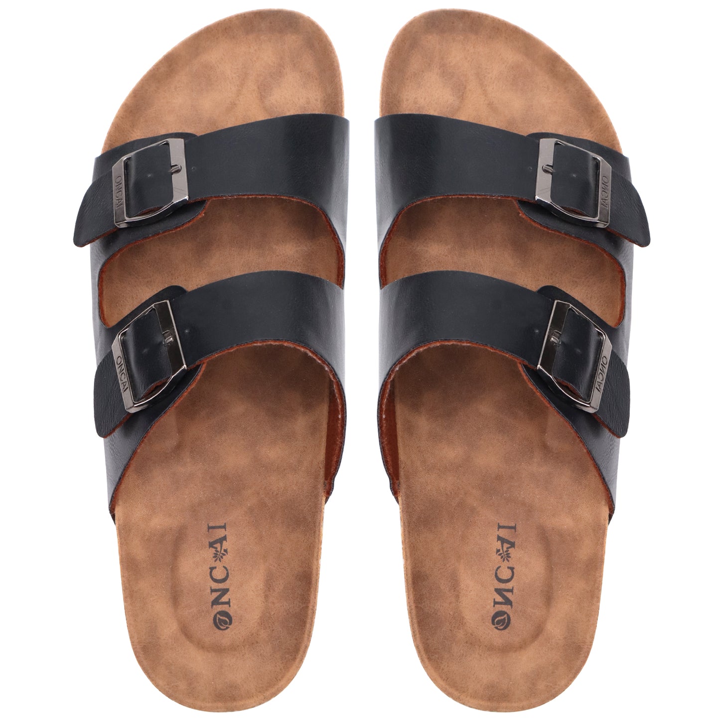 Mens Sandals,Beach Slides Cork Footbed Slippers with Adjustable Buckle Straps