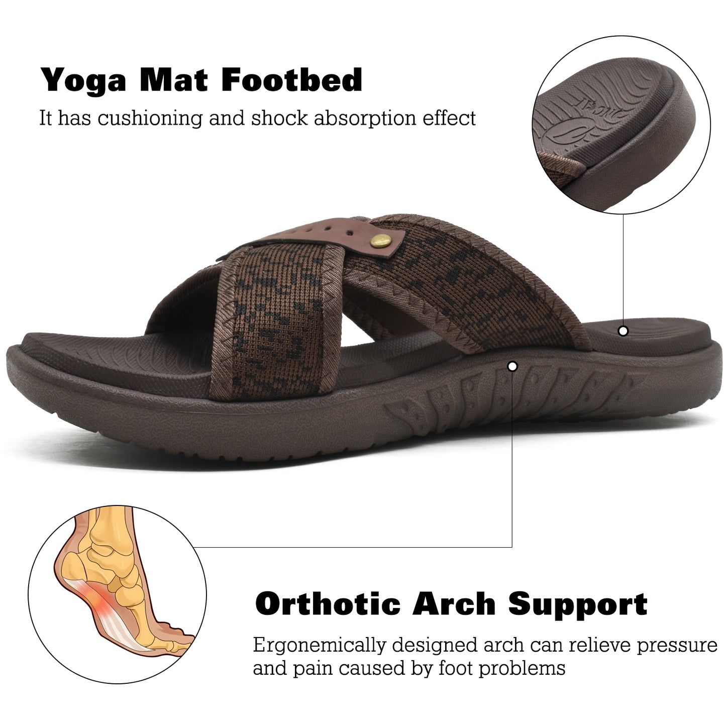 Mens Criss Cross Sandals,Arch Support Recovery Sport Slippers Slides with Plantar Fasciitis Orthotic Footbed