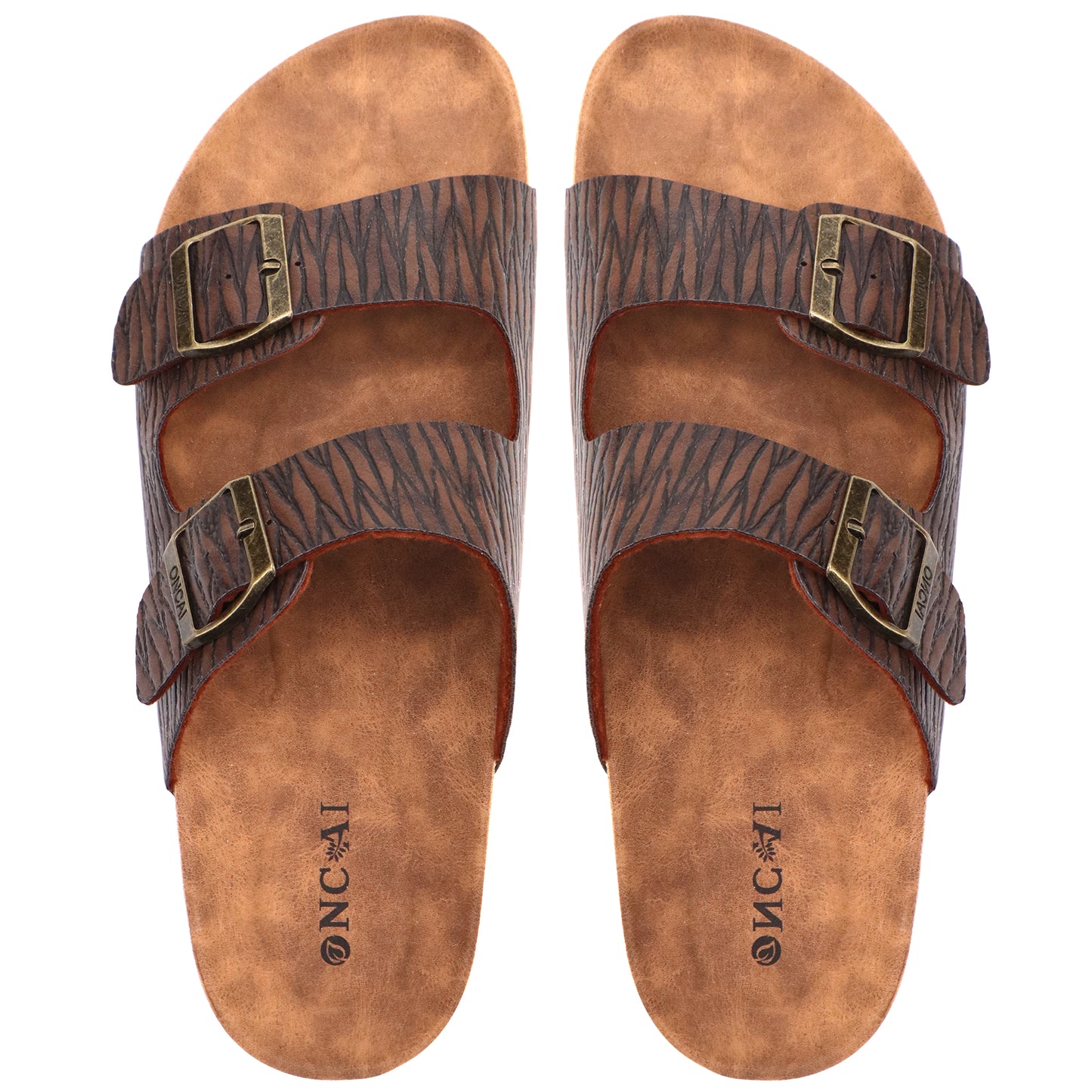 Mens Sandals,Beach Slides Cork Footbed Slippers with Adjustable Buckle Straps