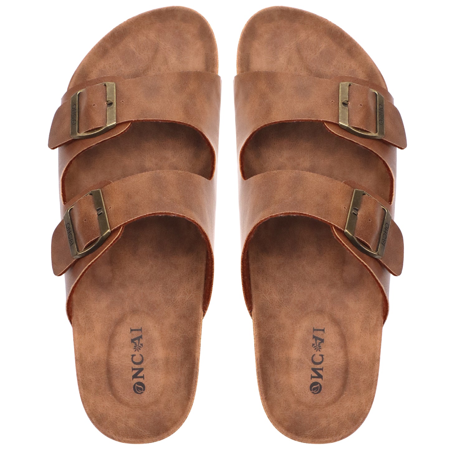 Mens Sandals,Beach Slides Cork Footbed Slippers with Adjustable Buckle Straps