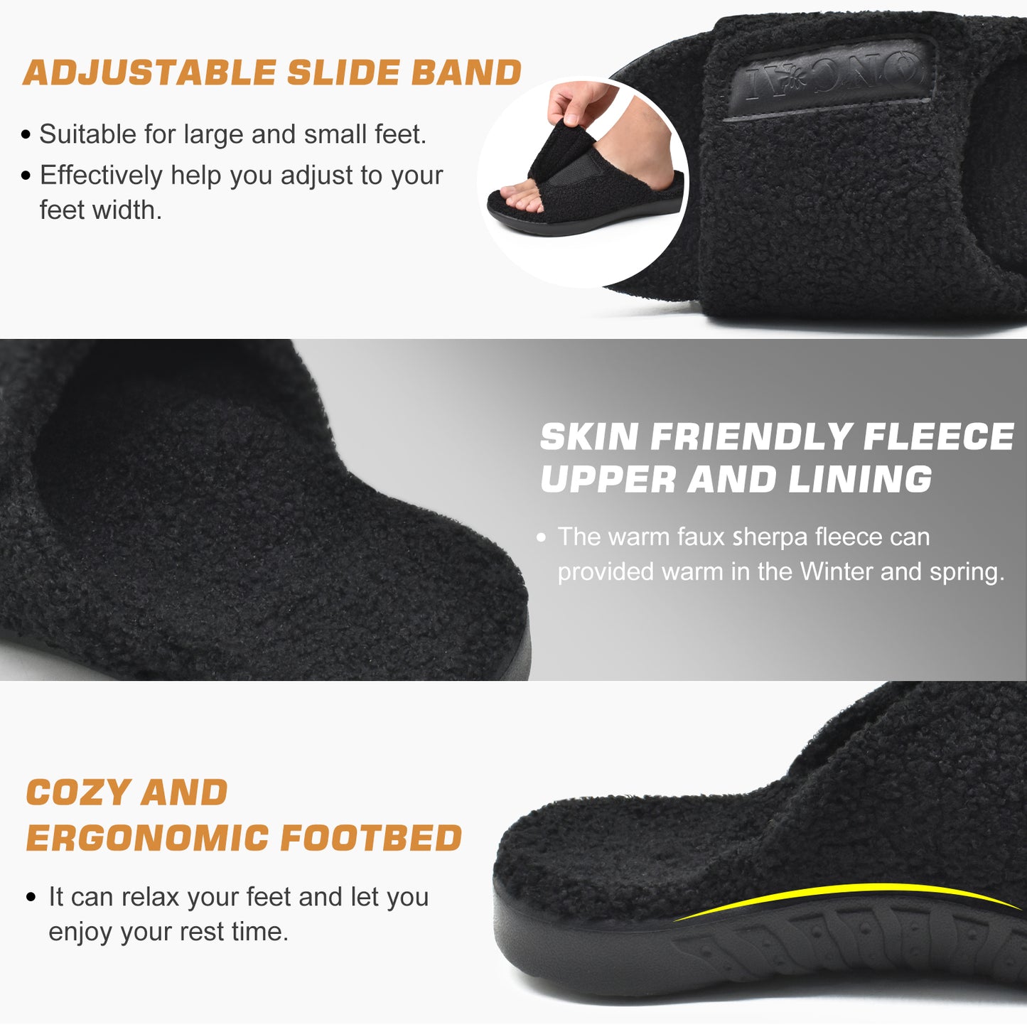 Mens House Slippers with Arch Support，Fur Slides with Orthopedic for Plantar Fasciitis Wide Footbed and Adjustable Straps