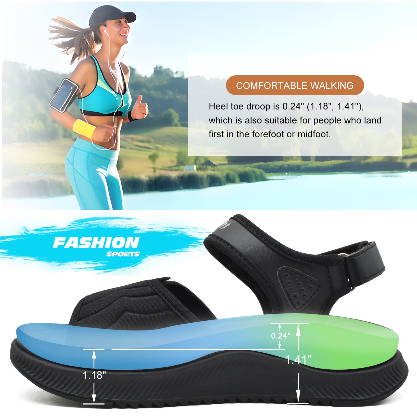 Walking Sandals Women,Arch Support Hiking Sandals with Orthotic Outdoor Footbed for Plantar Fasciitis,Water Athletic Platform Sandalias Mujer with 3 Adjustable Strap