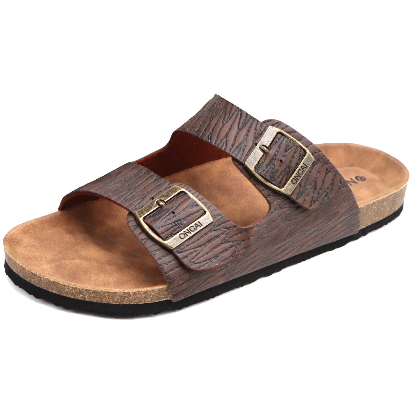 Mens Sandals,Beach Slides Cork Footbed Slippers with Adjustable Buckle Straps