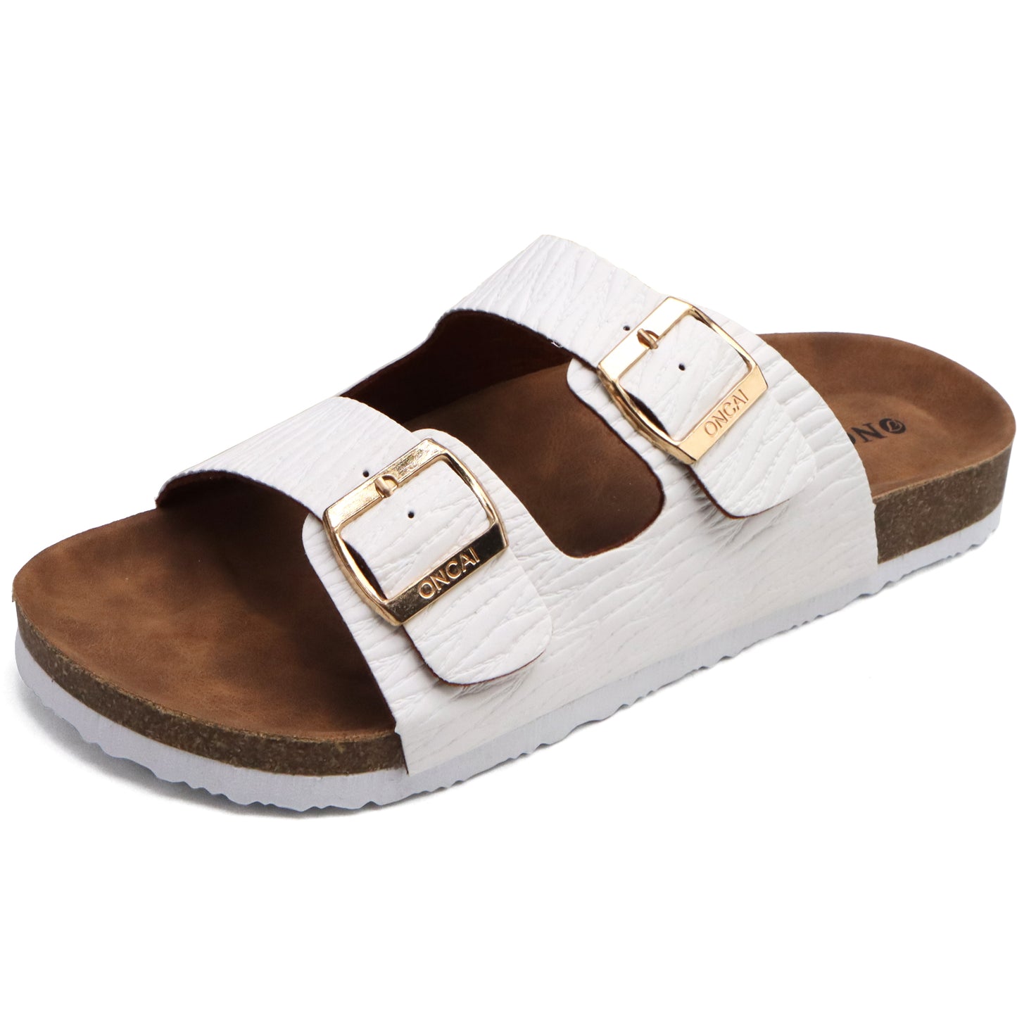 Mens Sandals,Beach Slides Cork Footbed Slippers with Adjustable Buckle Straps