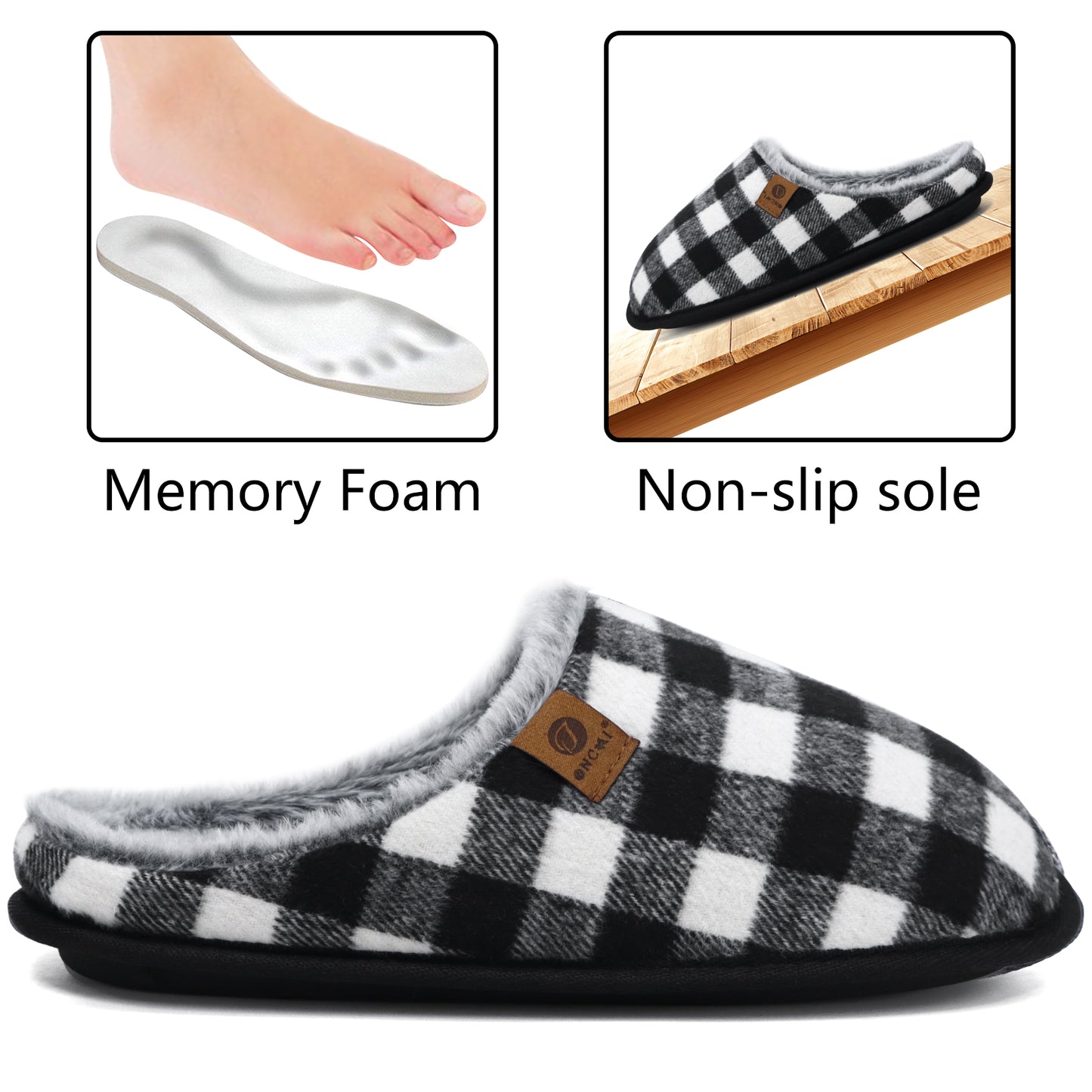 Mens Cozy Memory Foam Scuff Slippers Slip On Warm House Shoes Indoor/Outdoor With Best Arch Support